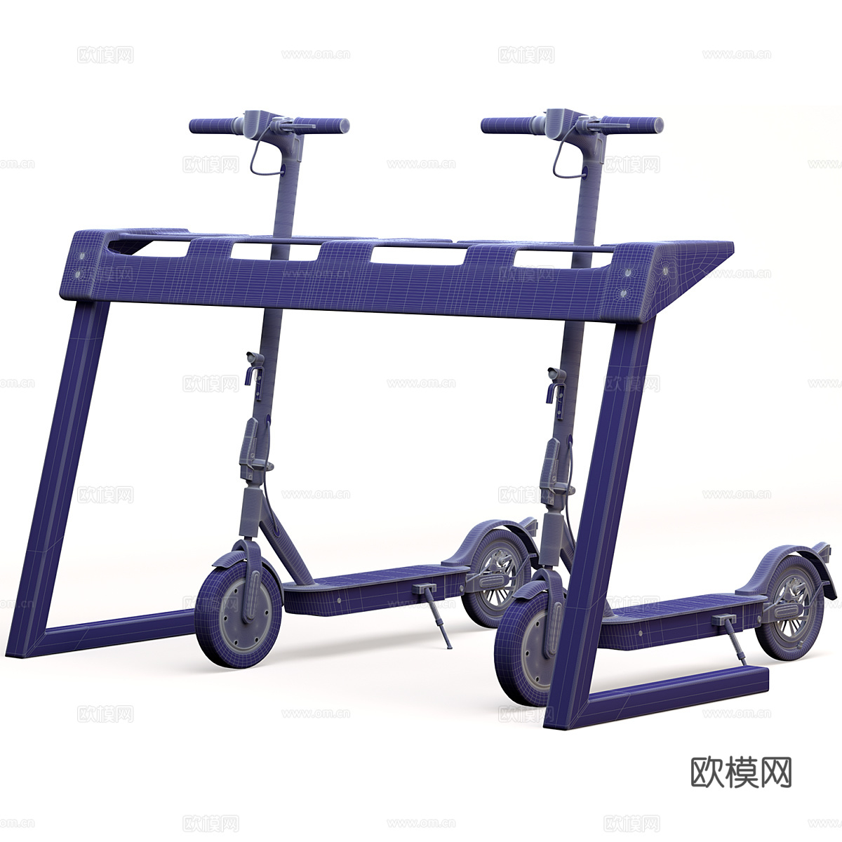 电动滑板车和滑板车停车架3d模型