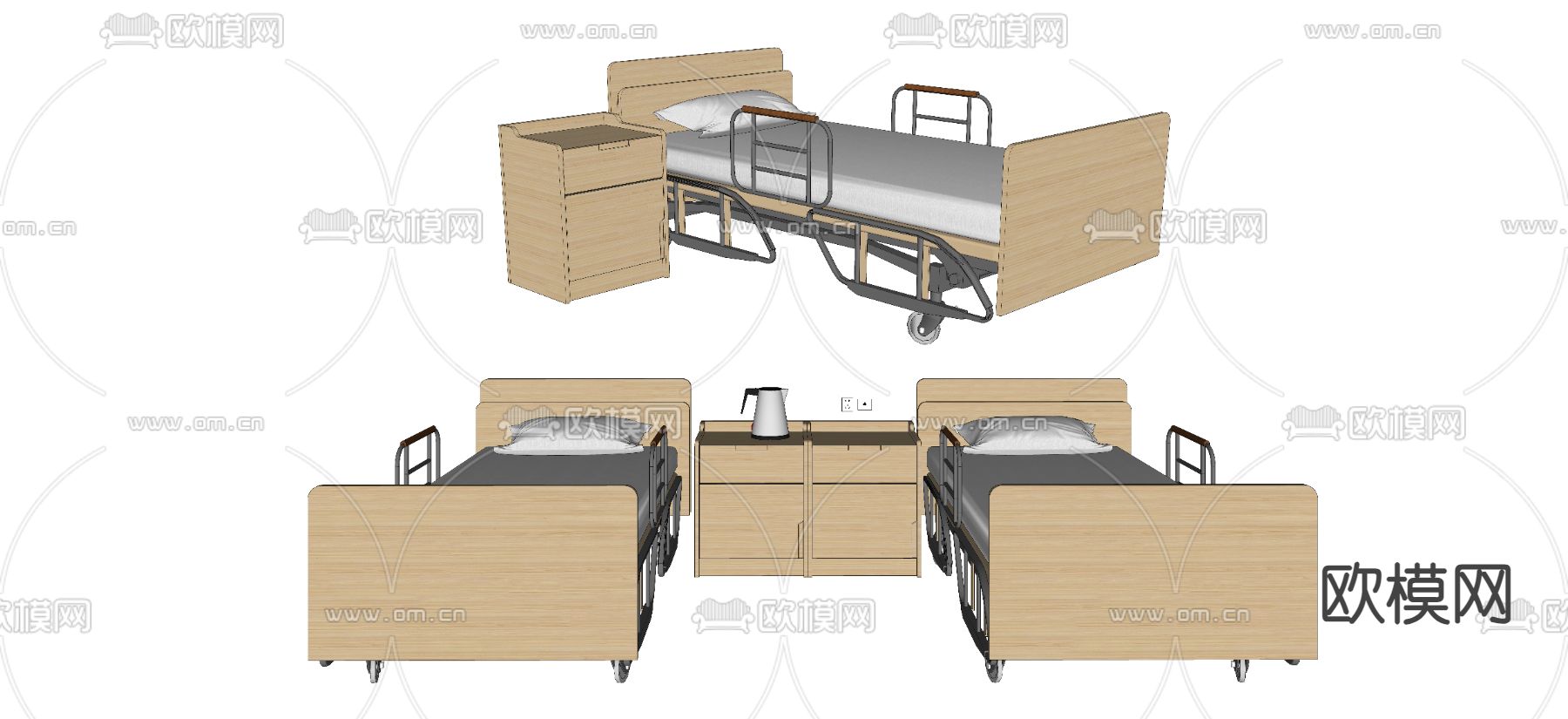 现代病床 医疗器材su模型