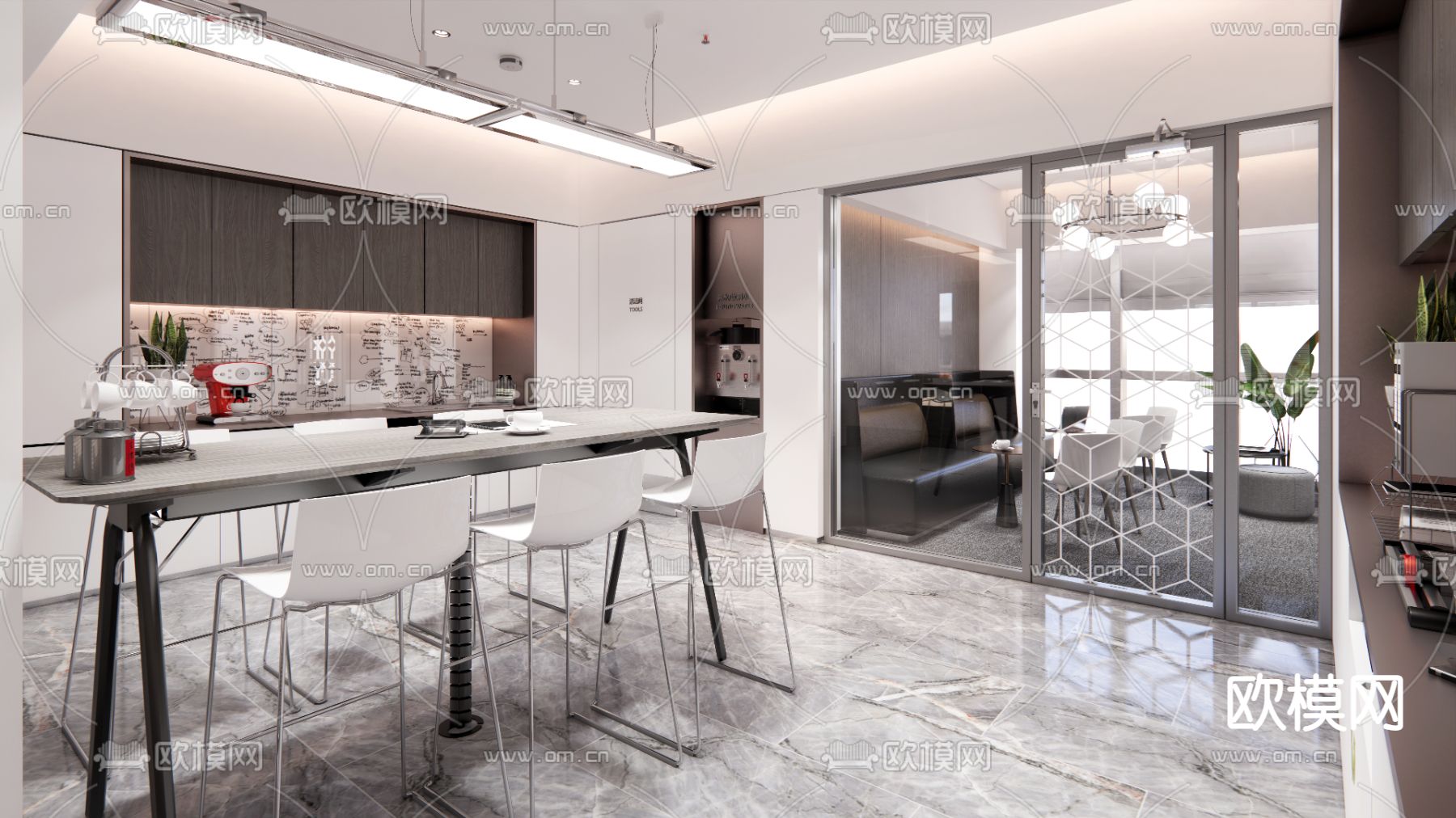 现代办公茶水间su模型下载（渲染图1）