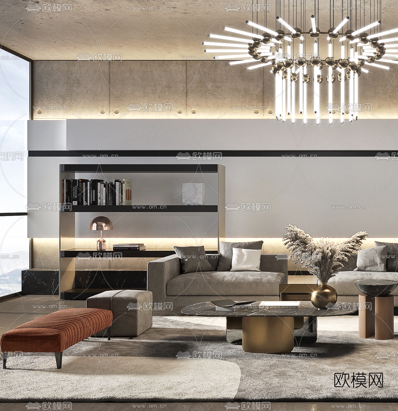 现代布艺沙发组合3d模型下载（渲染图2）