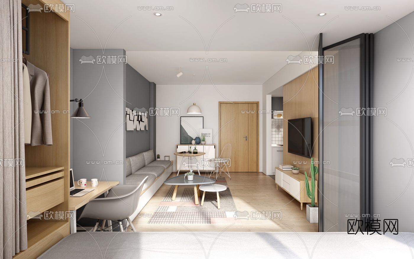 北欧单身公寓客厅3d模型下载