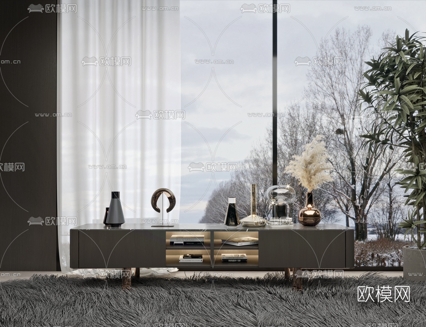 现代轻奢电视柜3d模型下载（渲染图1）