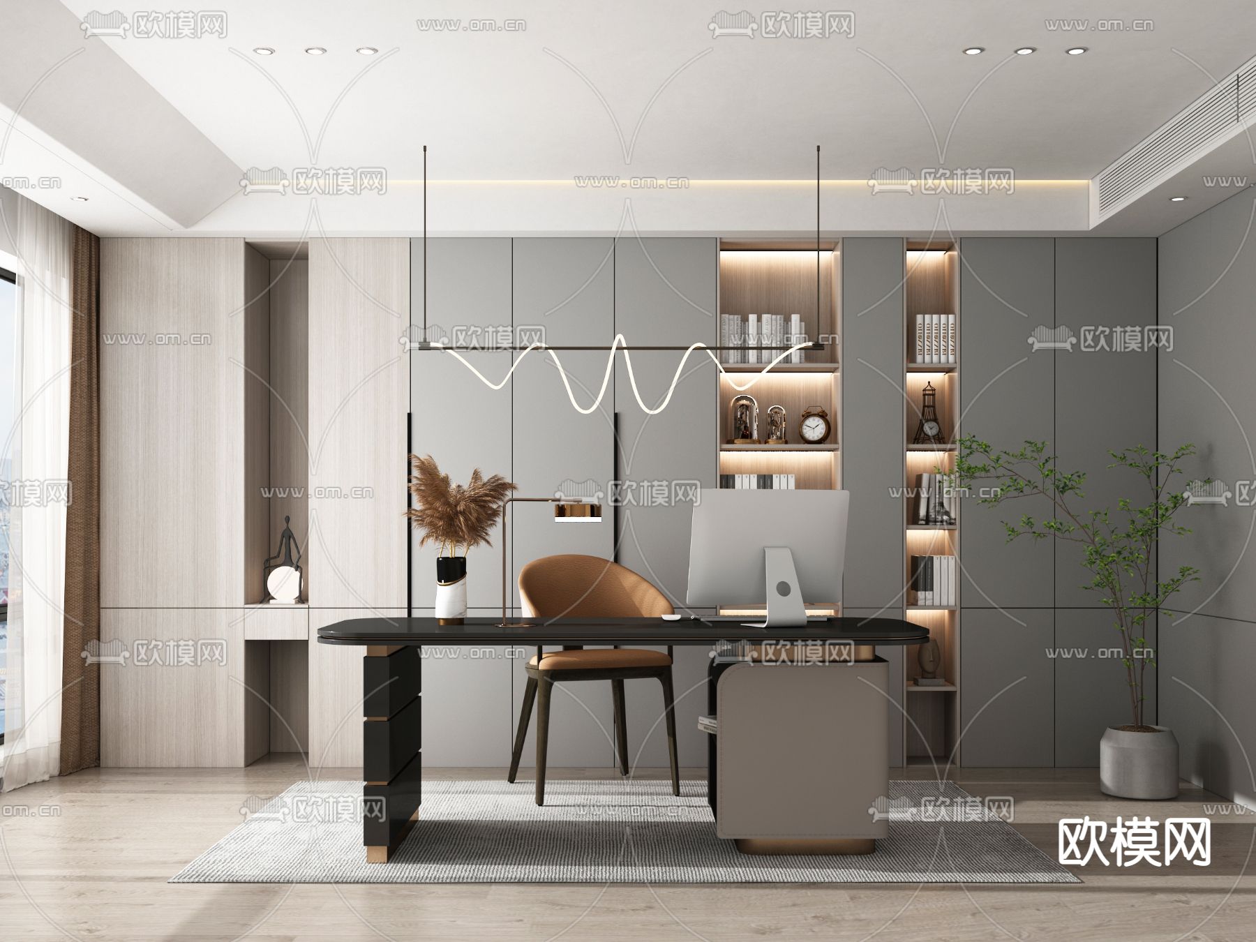 现代书房3d模型下载