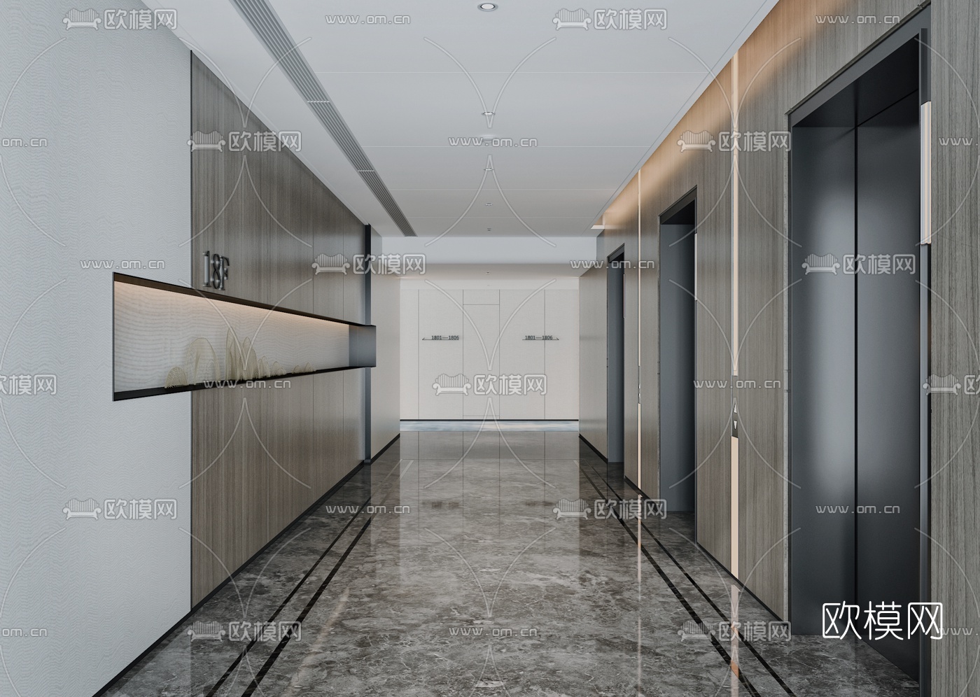 现代电梯走廊su模型下载