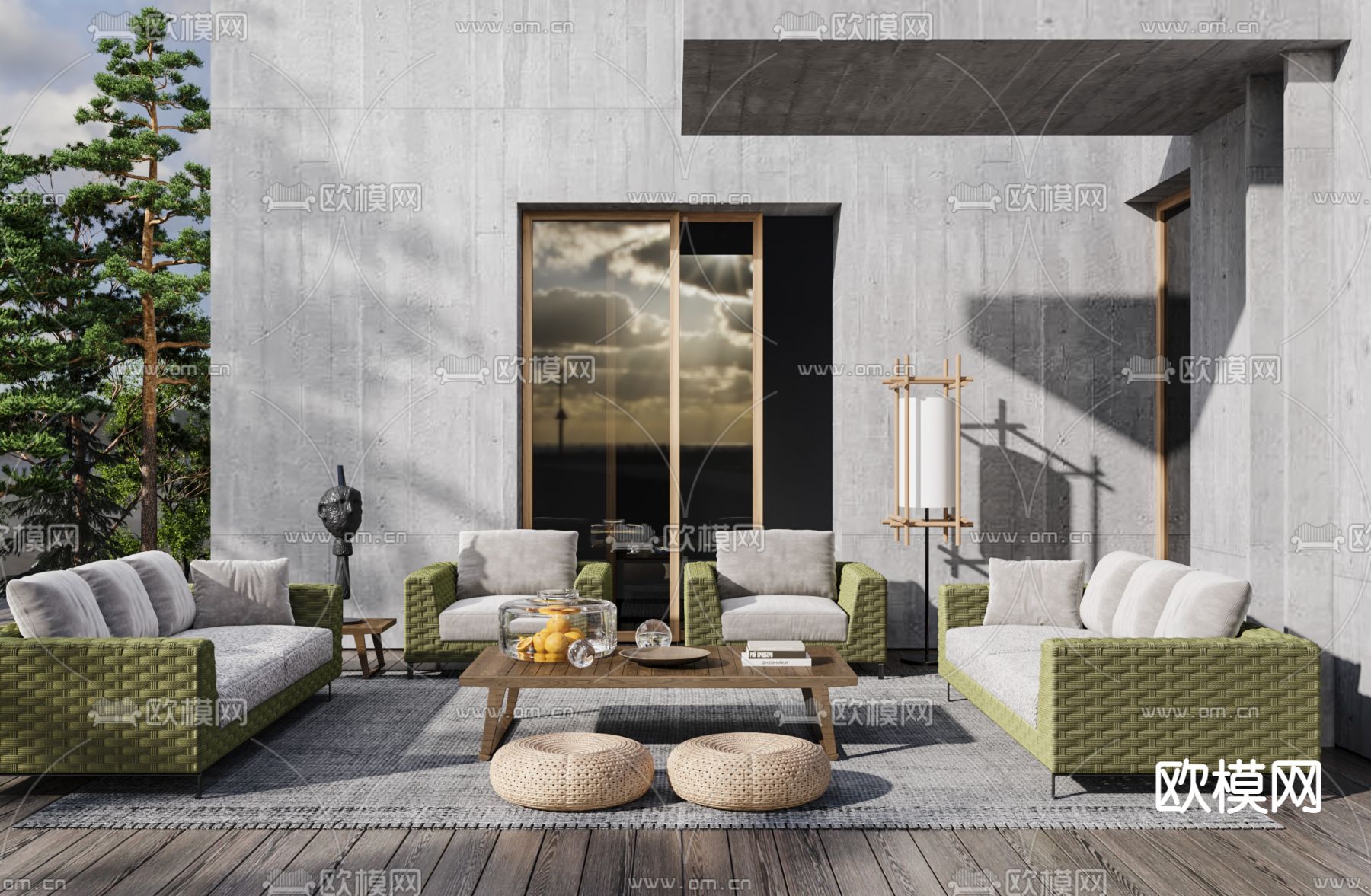 现代布艺户外沙发组合3d模型下载（渲染图2）