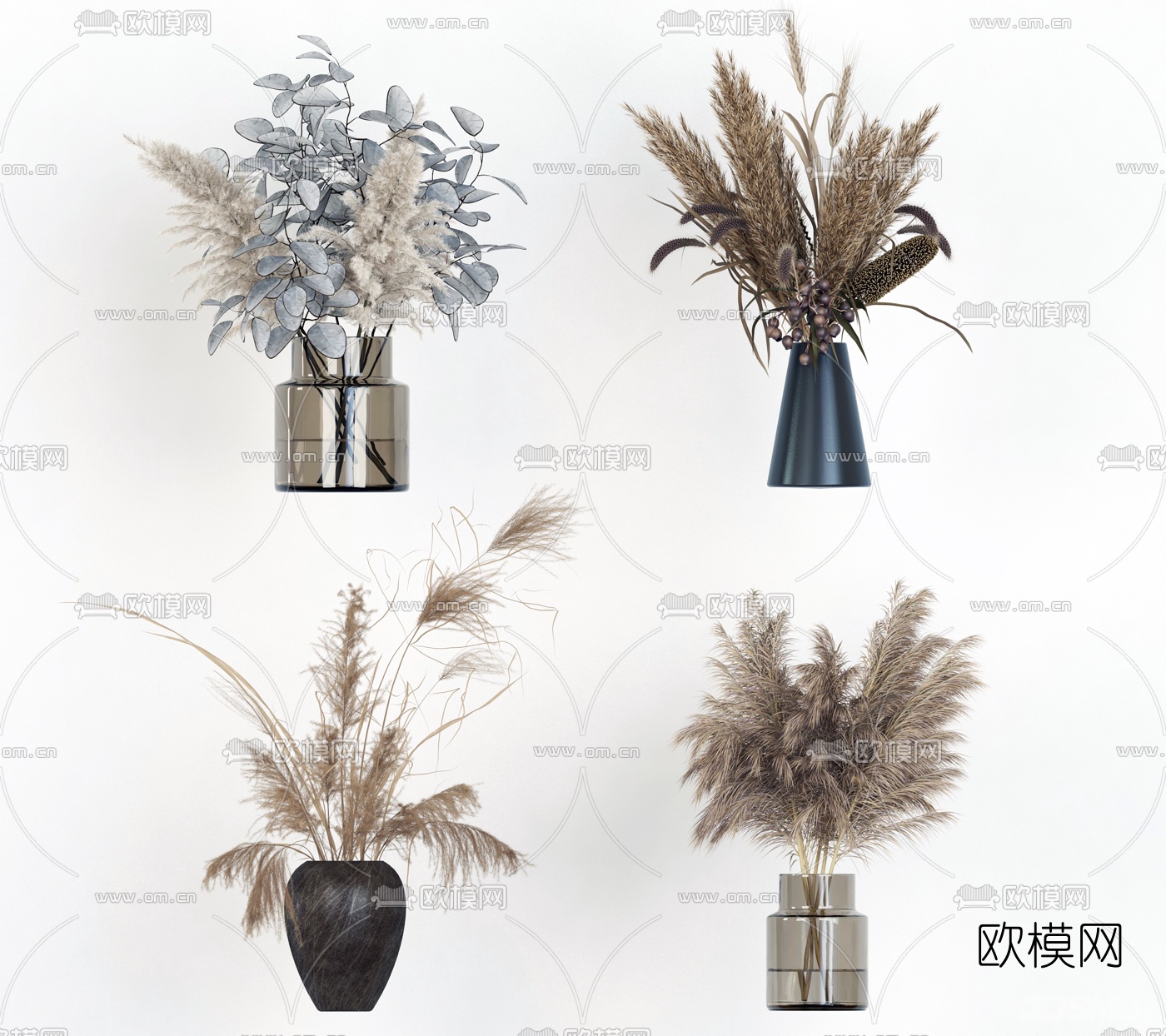 现代麦穗干花插花3d模型下载