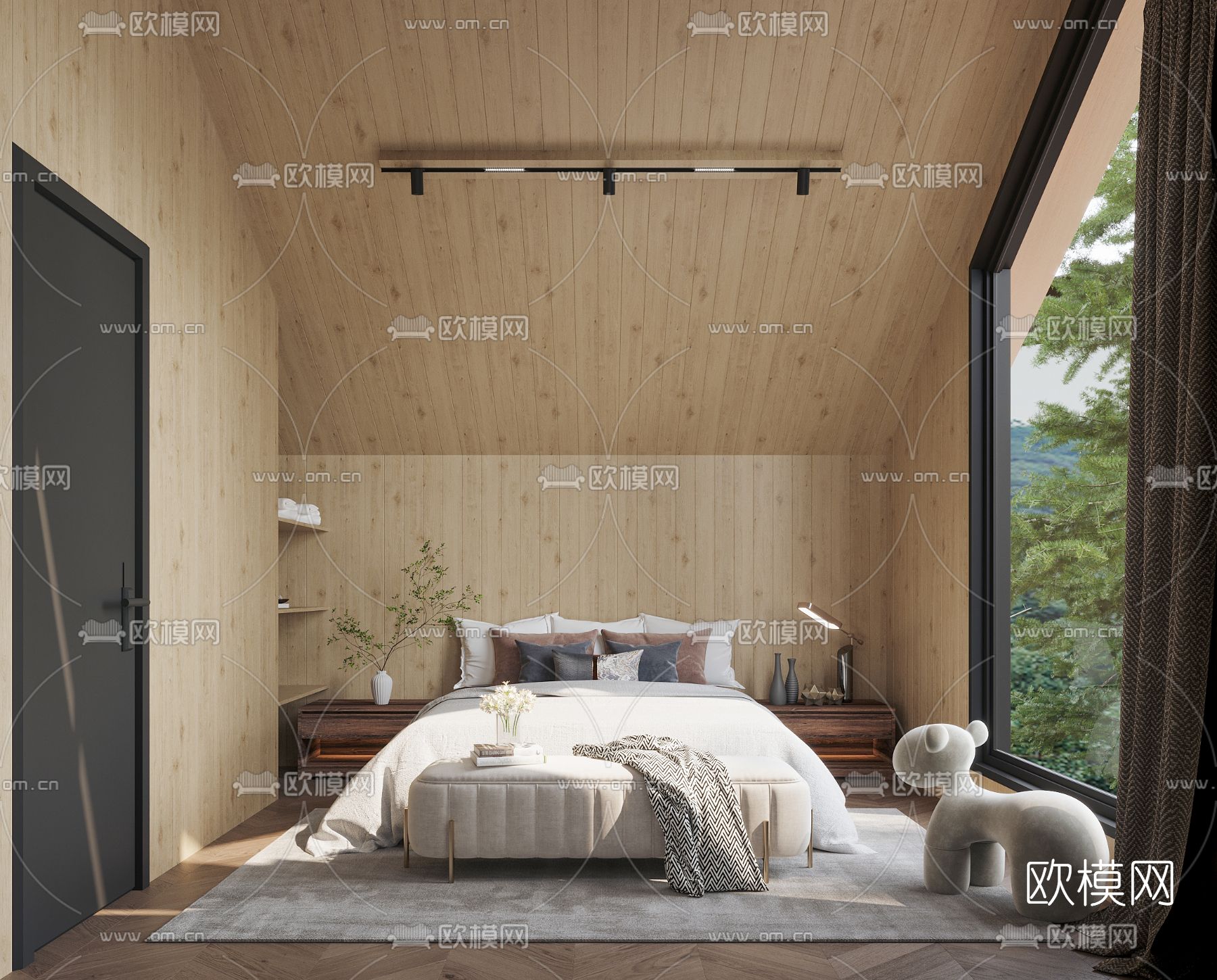 北欧民宿复式客厅卧室3d模型下载（渲染图2）