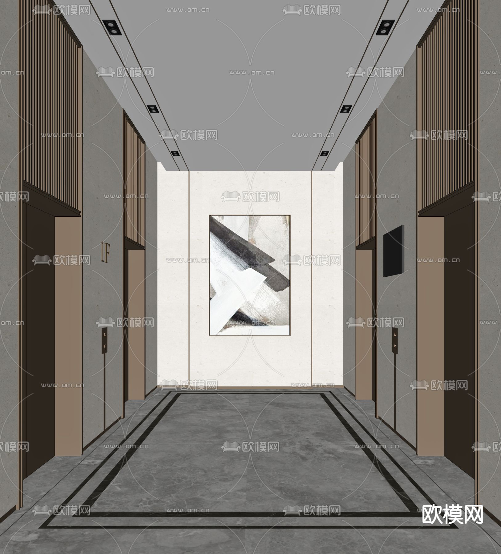 现代电梯厅su模型下载（渲染图2）