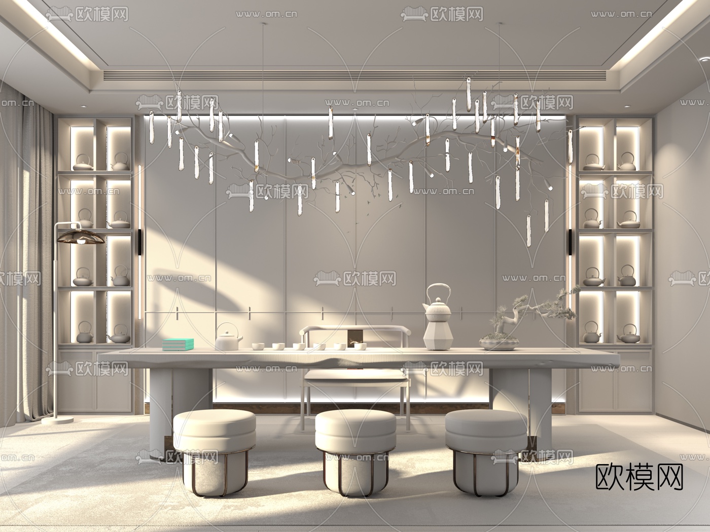 新中式茶室3d模型下载（渲染图4）