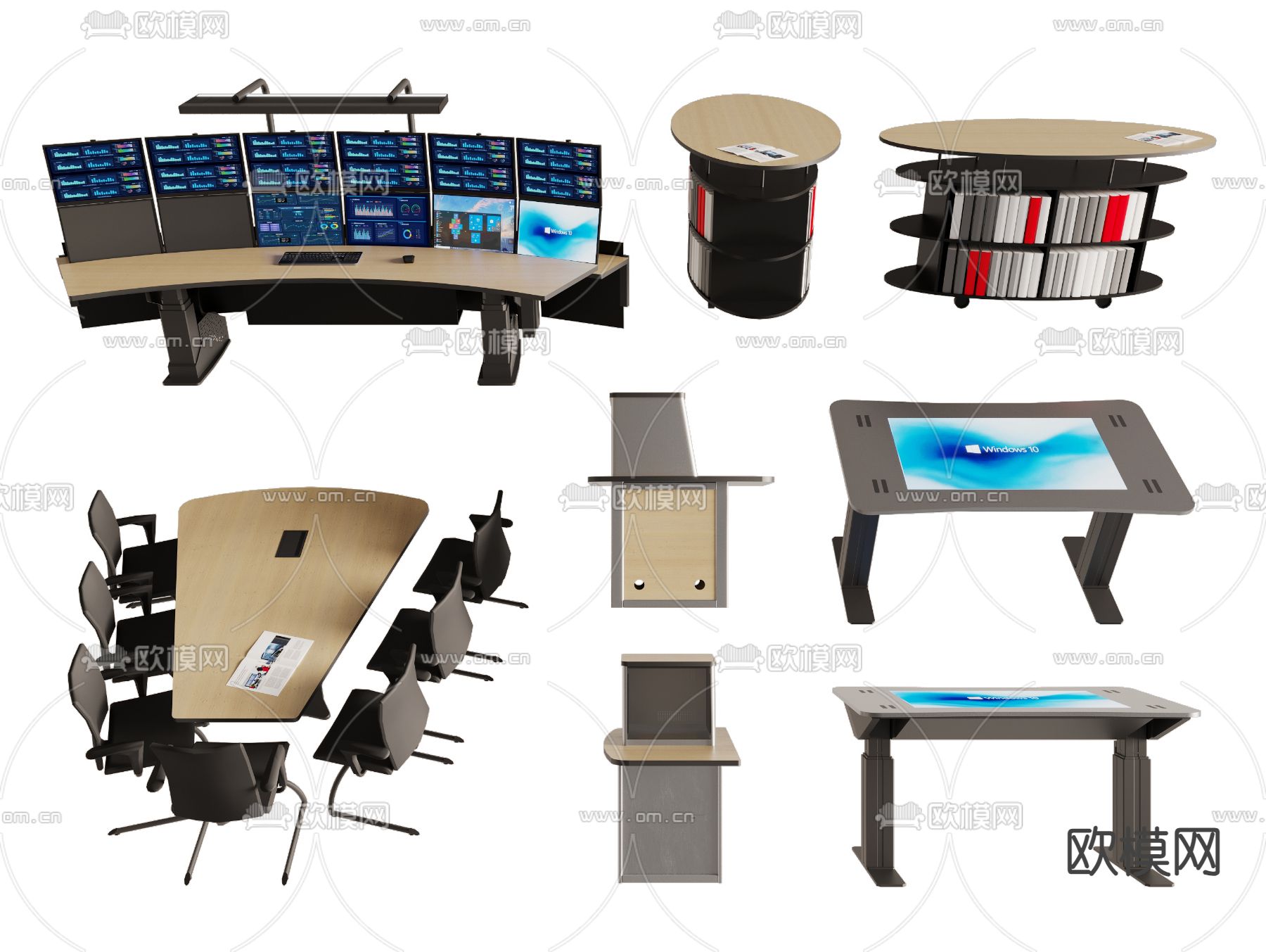 会议桌 屏幕 办公桌椅su模型下载（渲染图2）