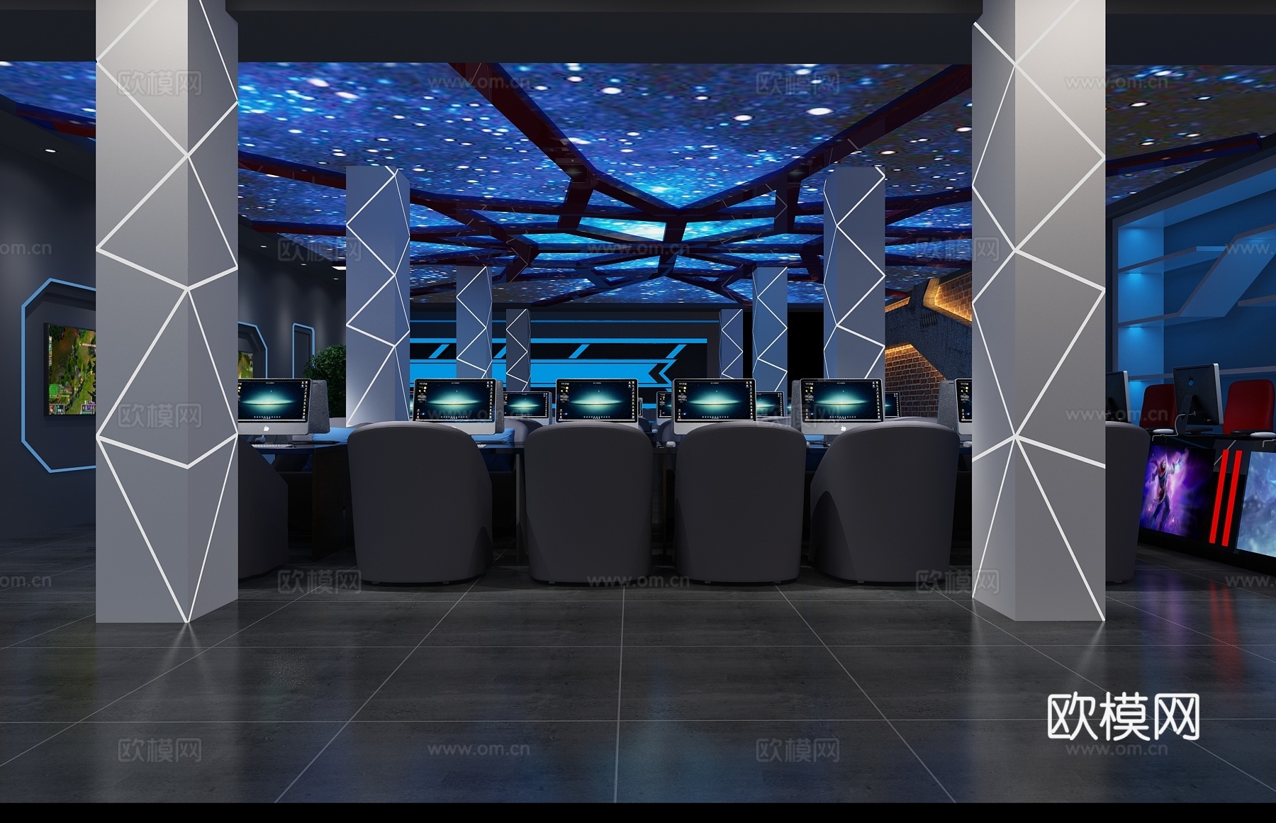 梦幻网吧 吊顶 桌椅3d模型