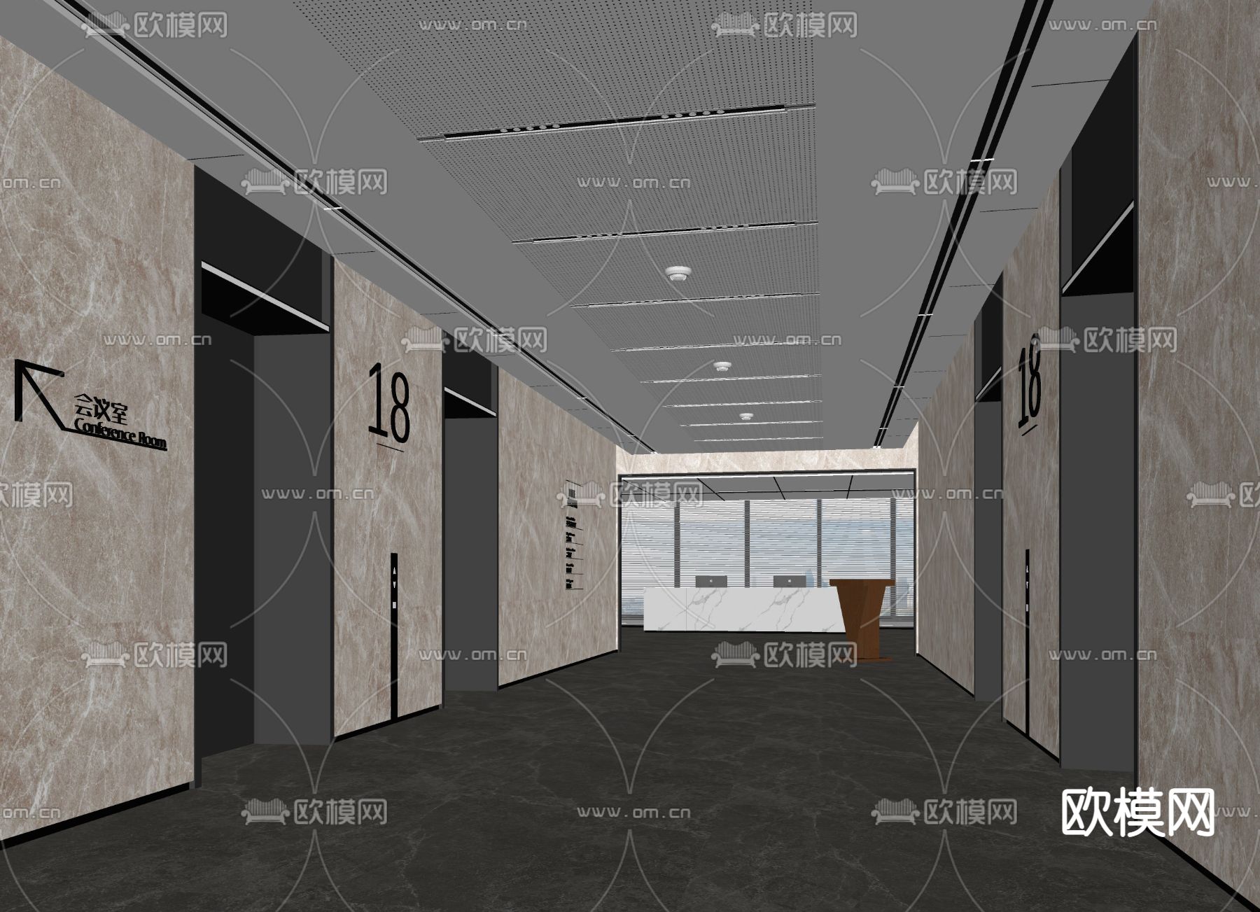 现代电梯厅su模型下载（渲染图2）