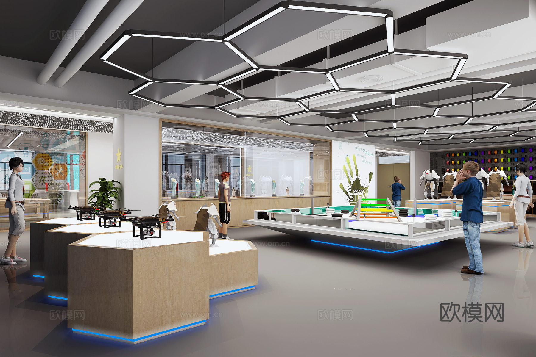现代展厅 展柜3d模型