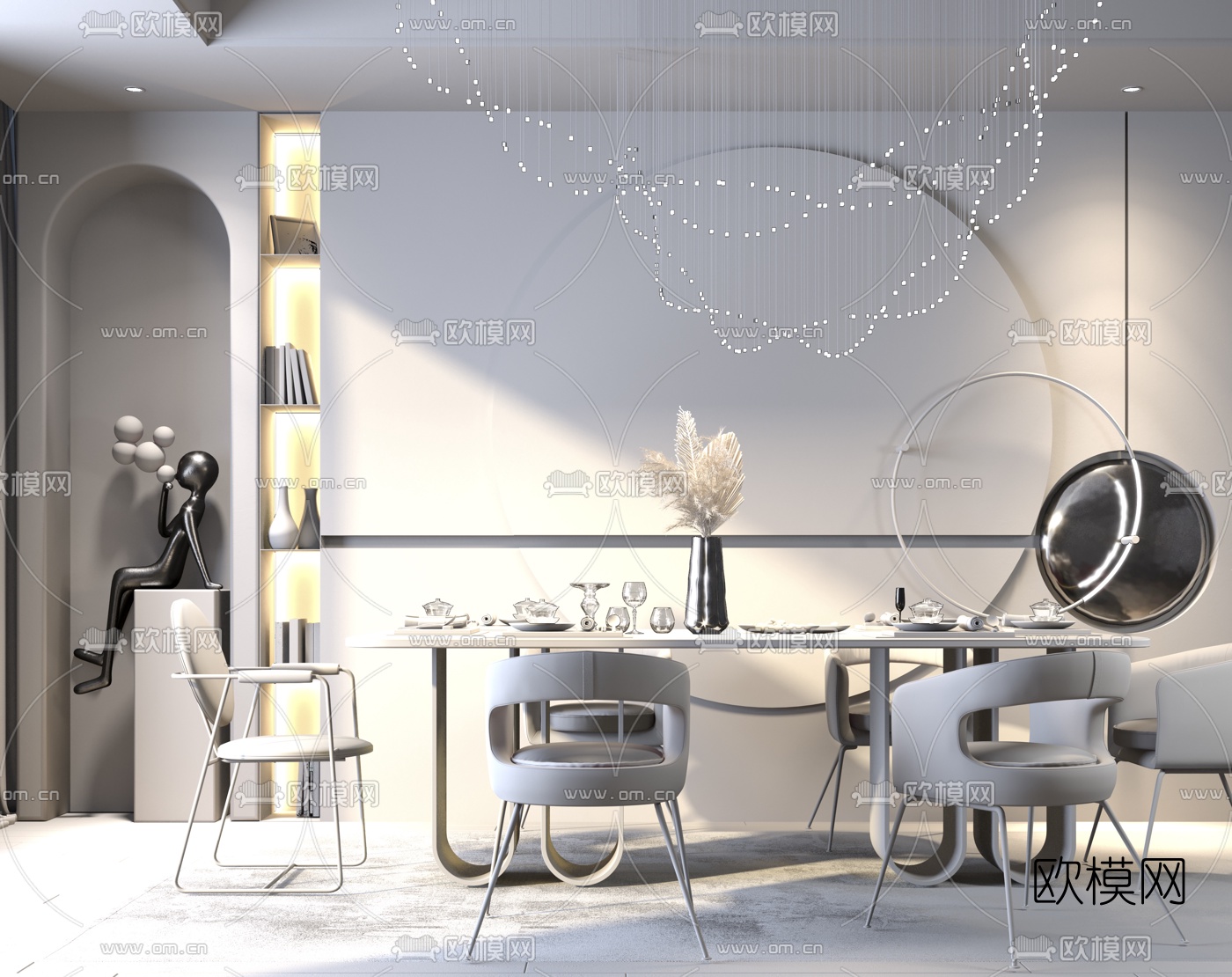 现代金属餐桌椅3d模型下载（渲染图3）