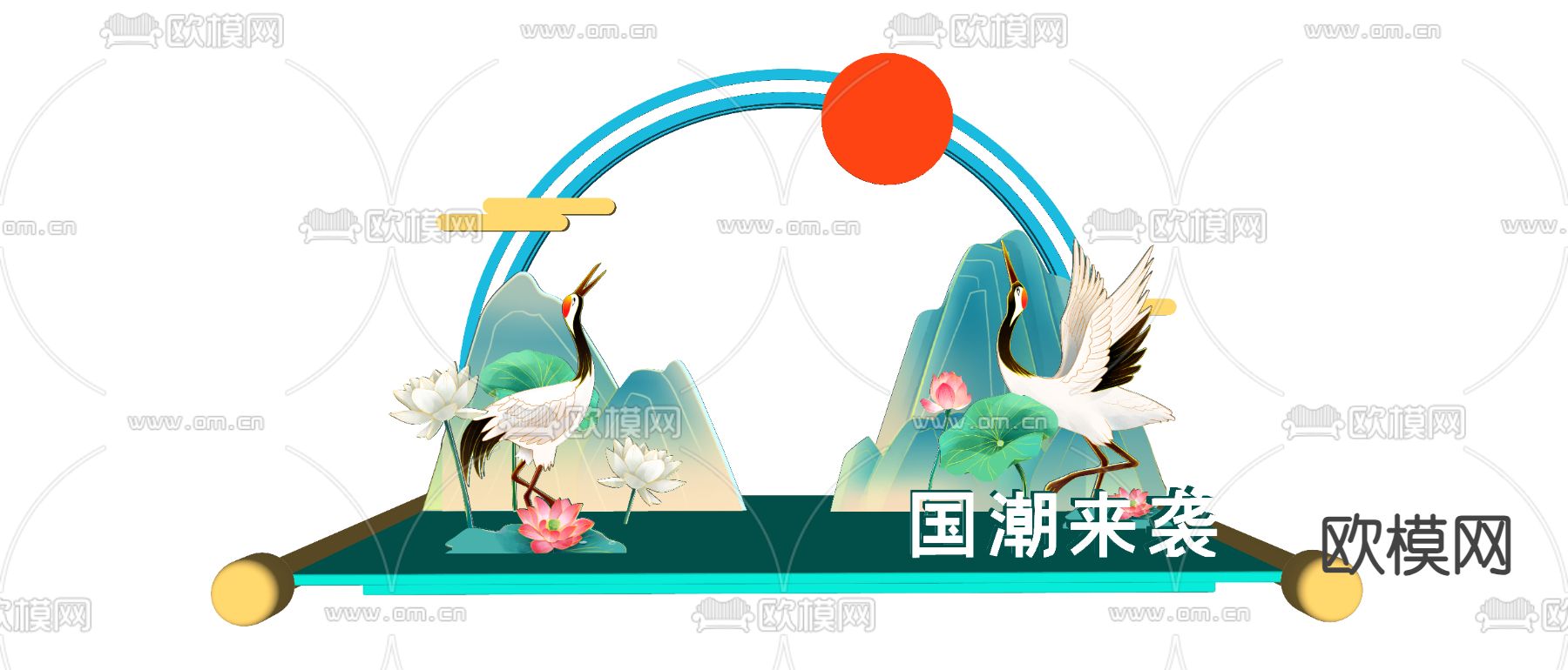 国潮美陈 雕塑小品 商场美陈su模型