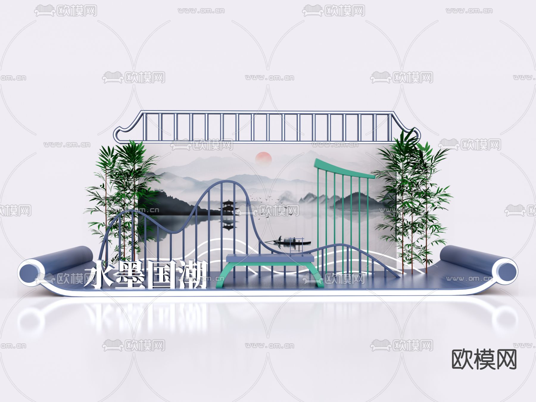 中式景观小品 商业美陈su模型
