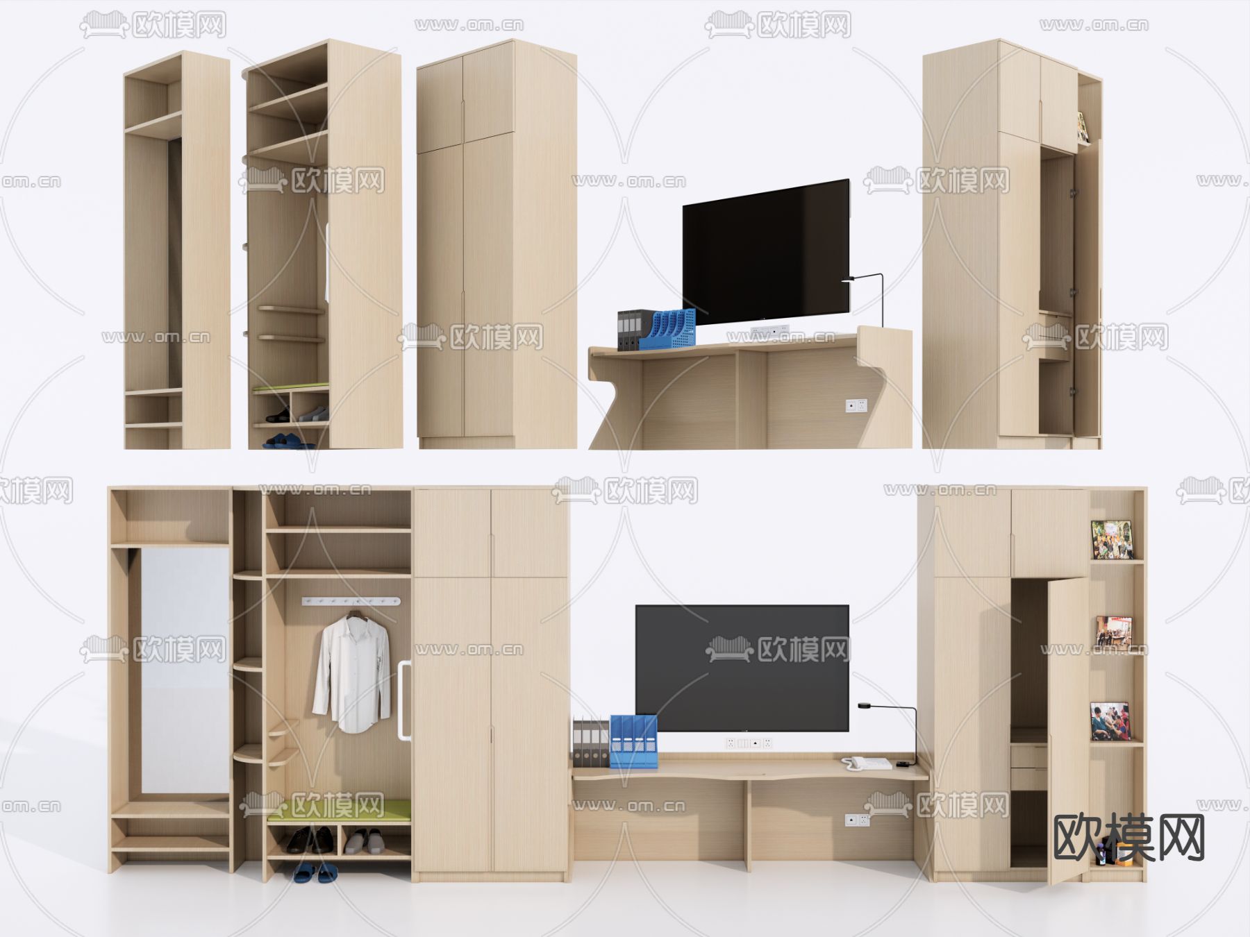 现代衣柜一体柜su模型