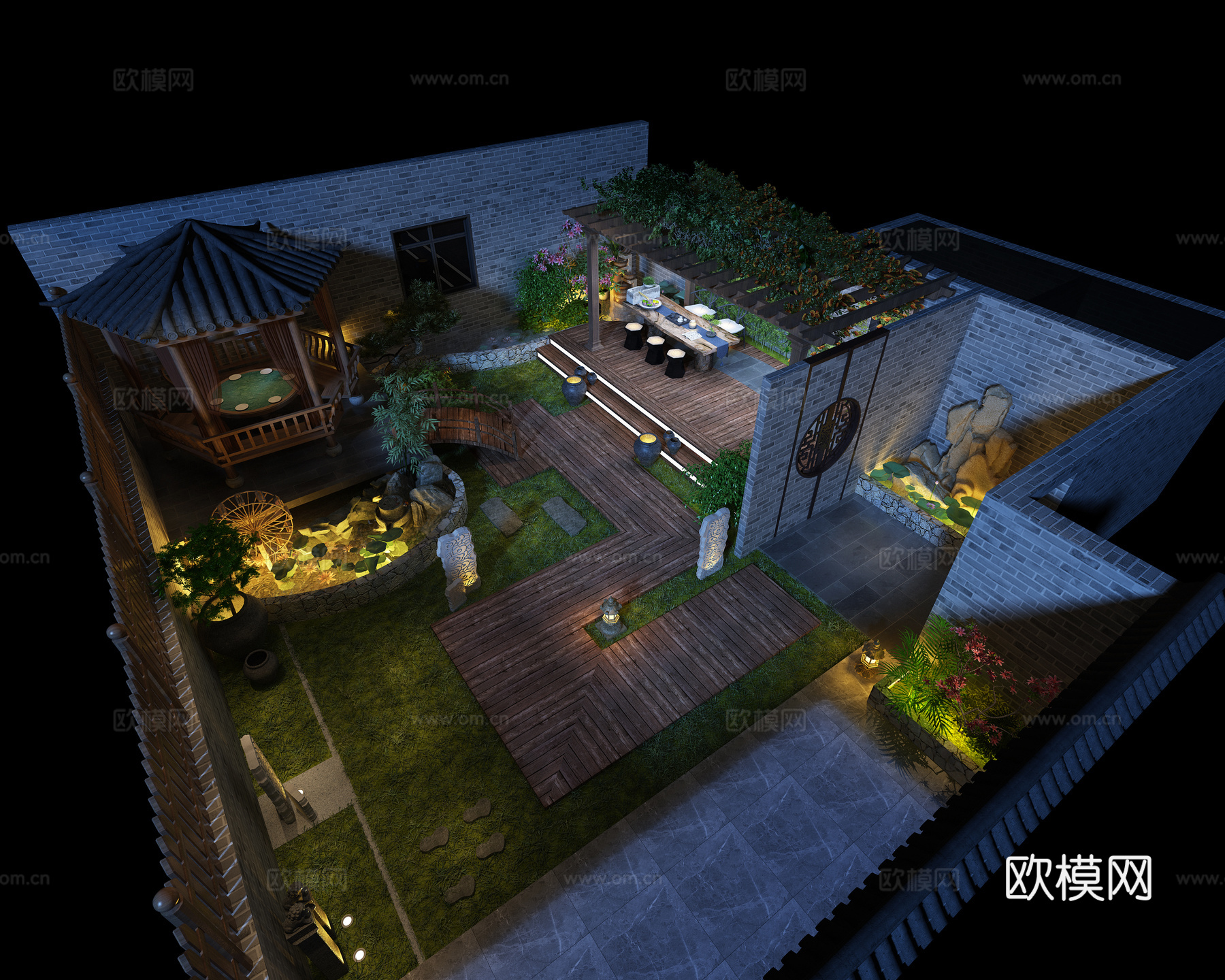 中式空中花园 鸟瞰3d模型