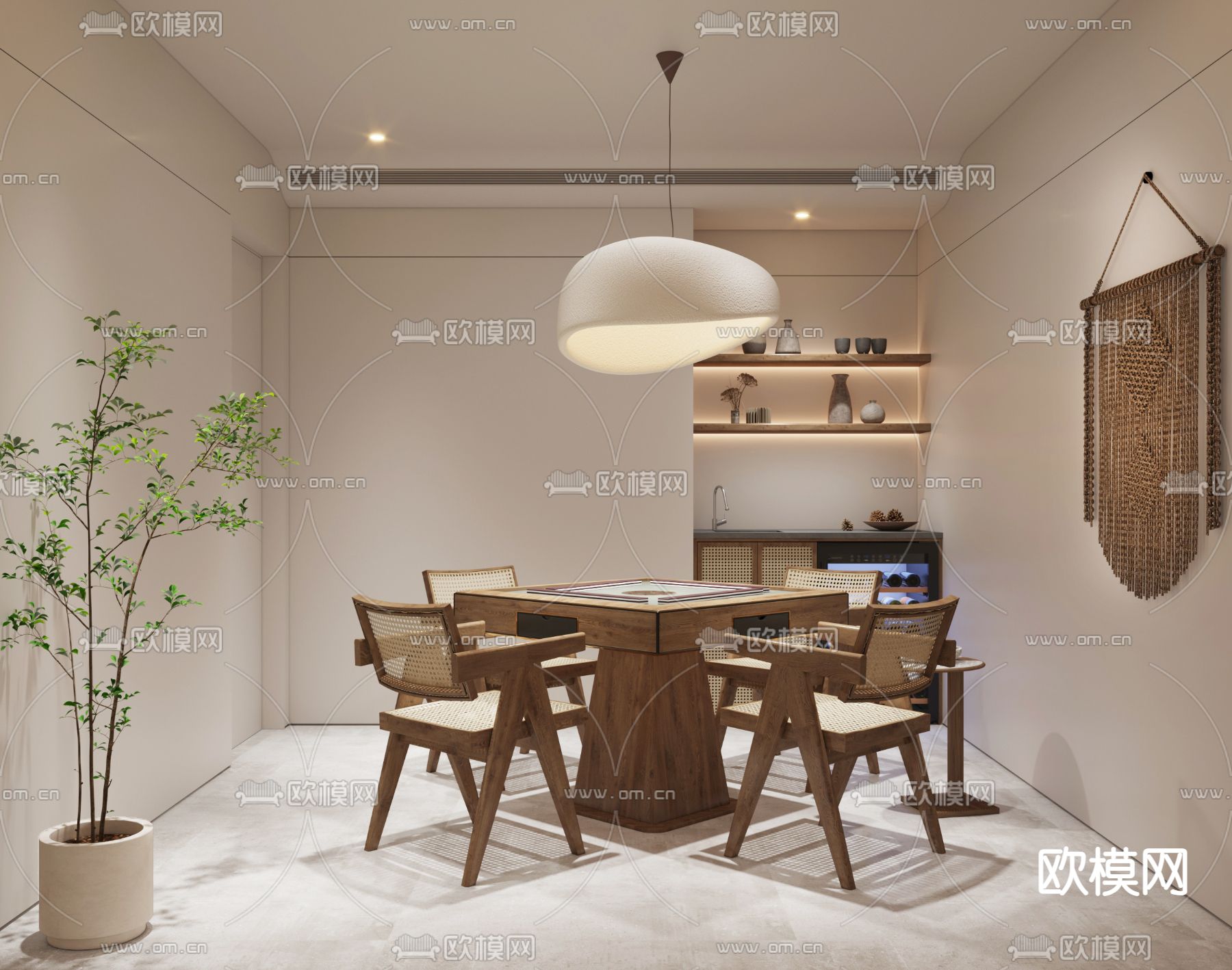 侘寂风棋牌室3d模型下载（渲染图1）