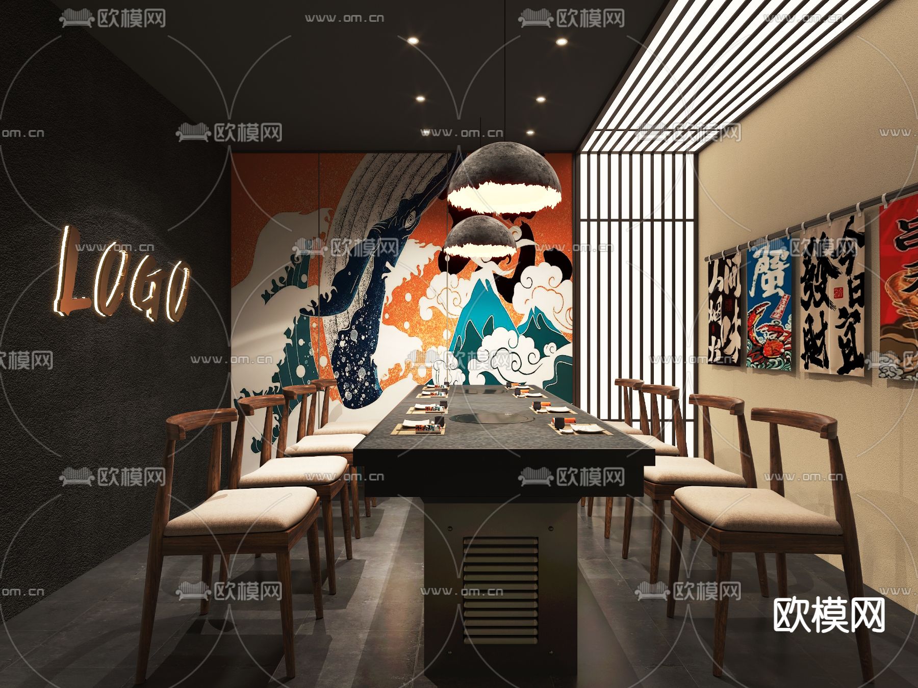 日式烧烤店包间su模型下载（渲染图2）