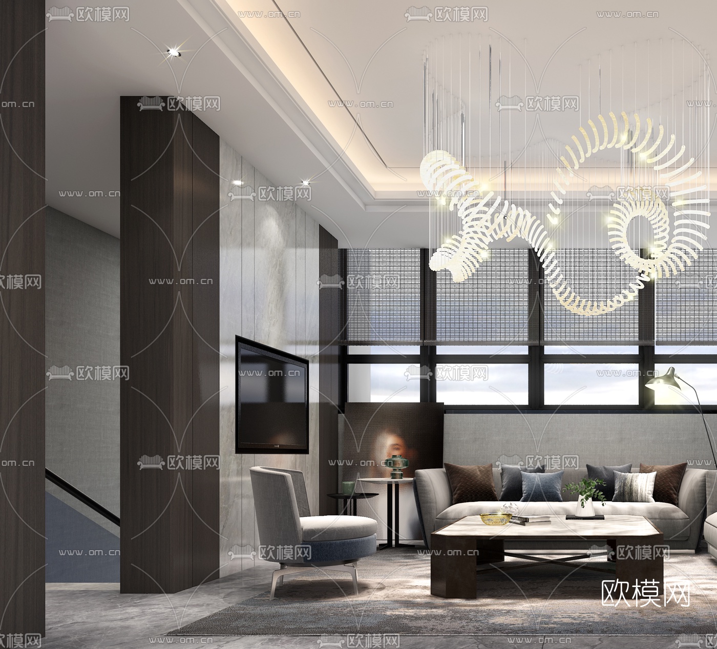 现代会所会客室3d模型下载（渲染图2）