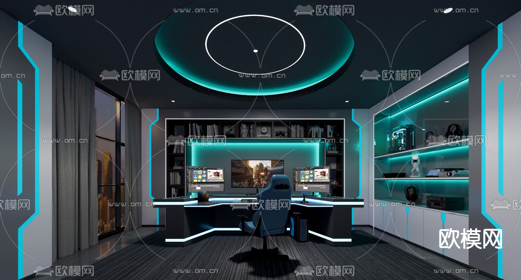 现代电竞室su模型下载（渲染图1）