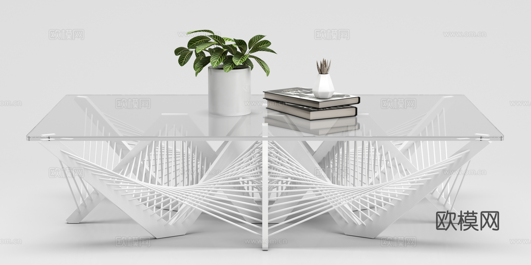 现代 茶几 盆栽 摆件组合3d模型