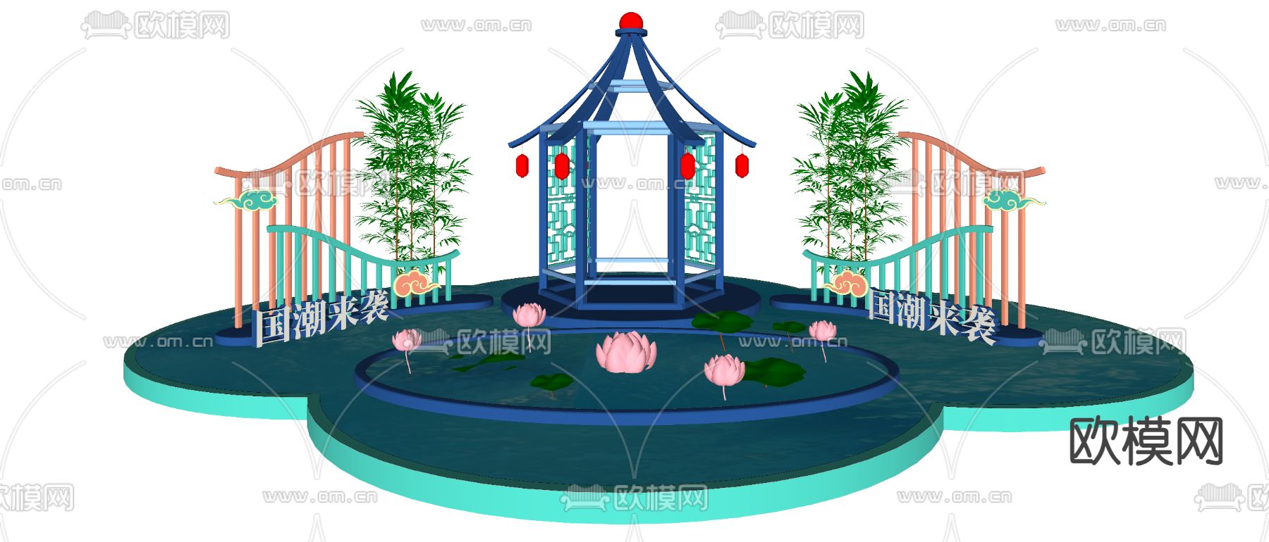 中式景观小品 微场景美陈su模型