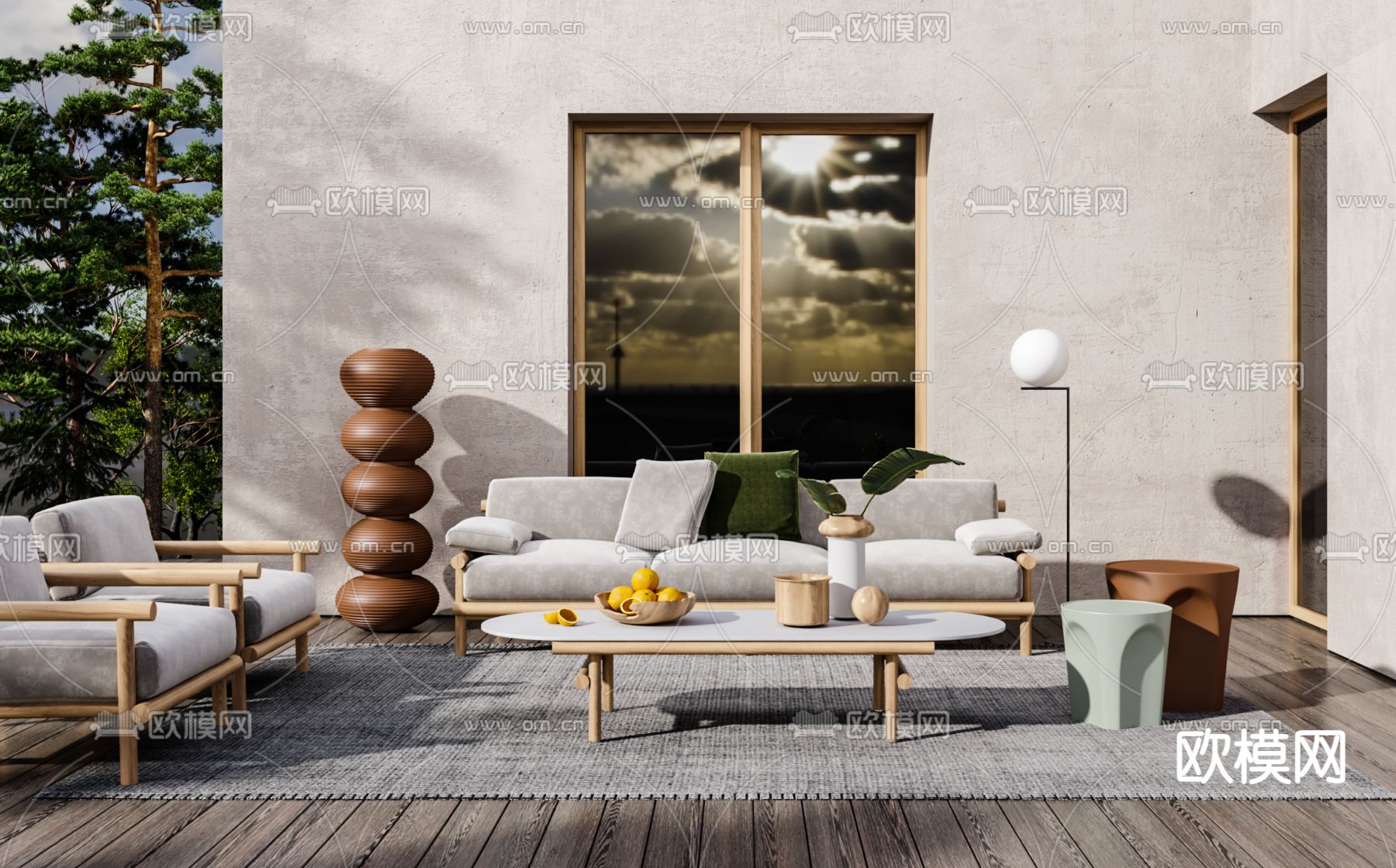 现代布艺户外沙发组合3d模型下载（渲染图2）