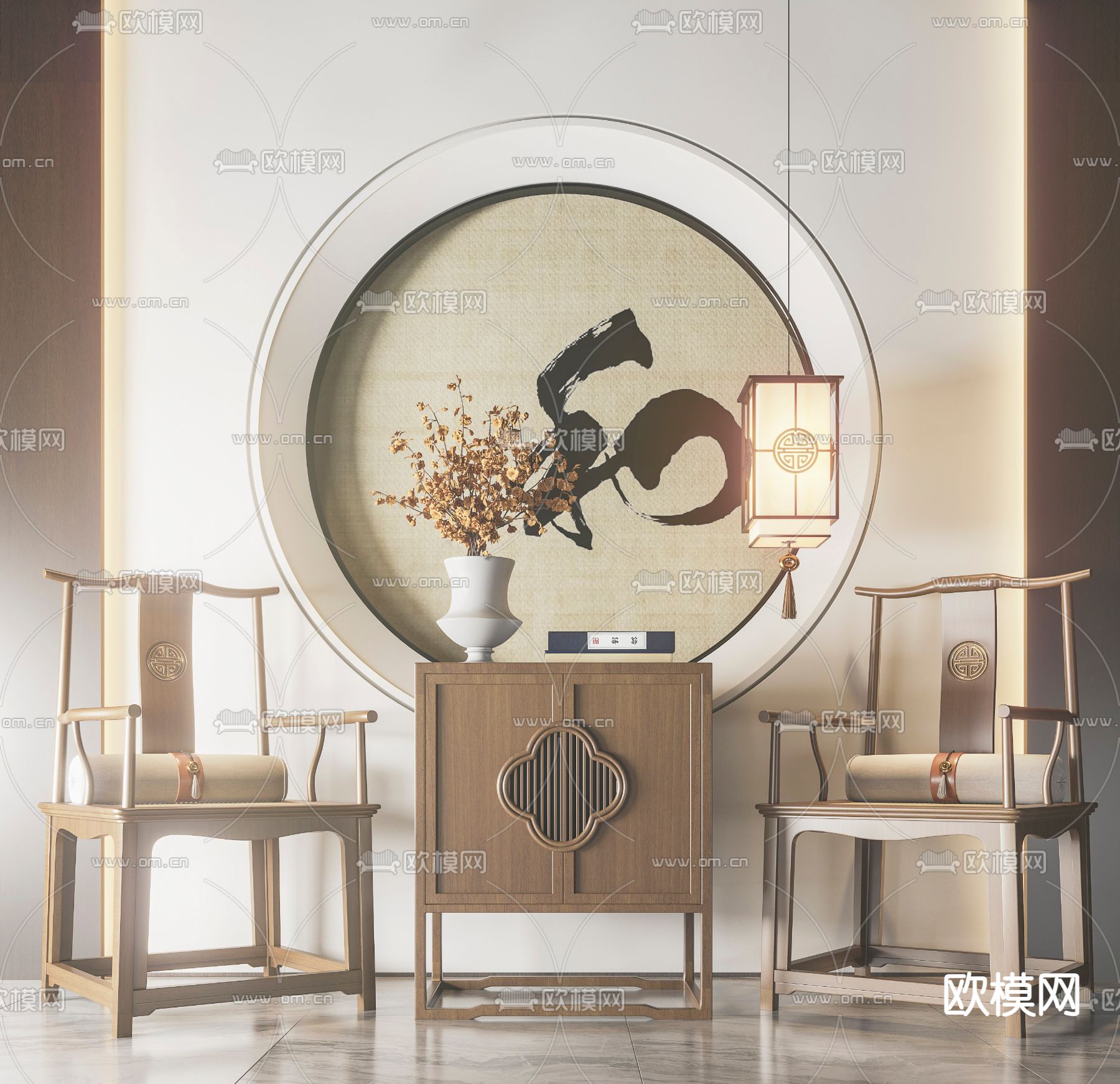 新中式实木单椅3d模型下载