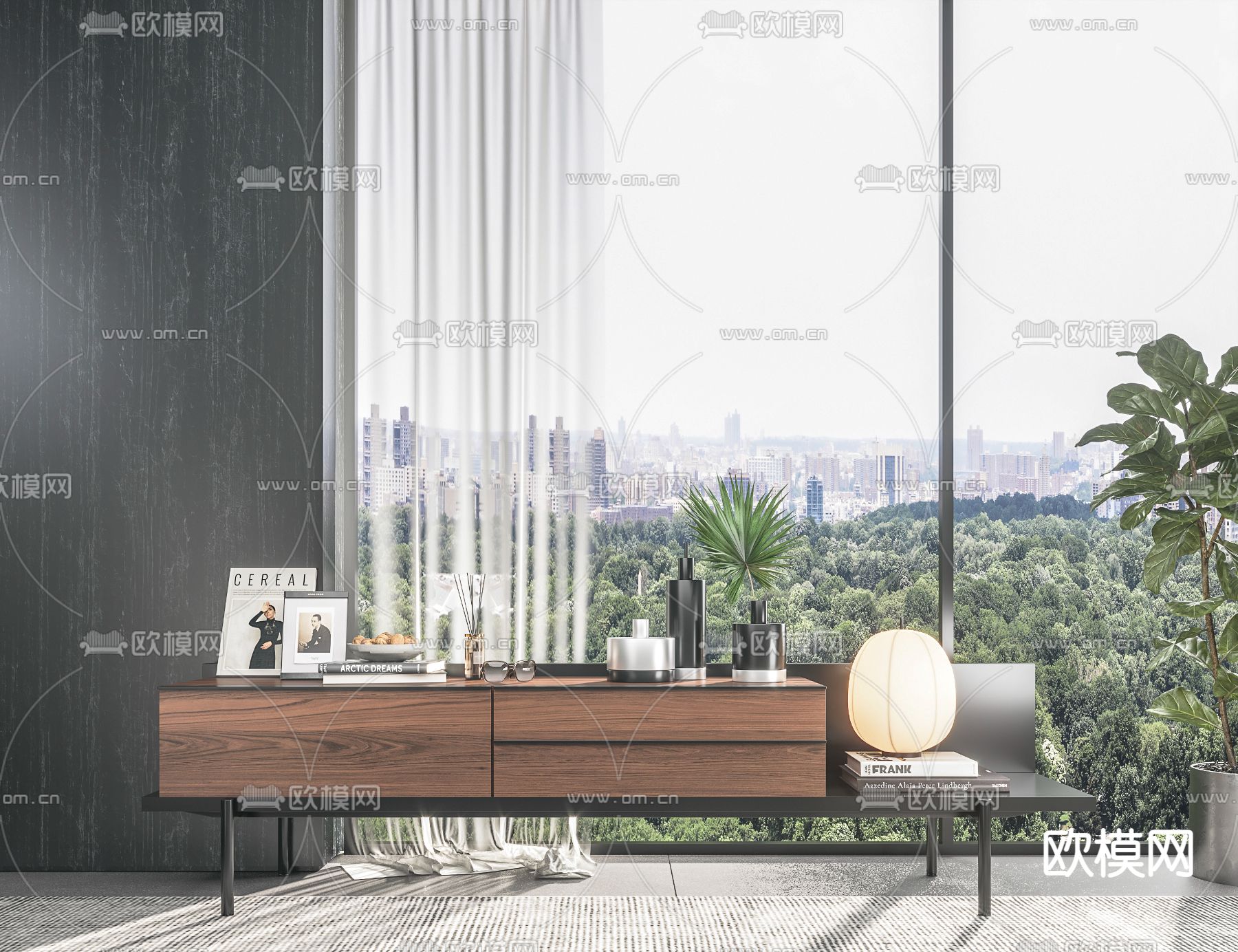 现代实木电视柜3d模型下载