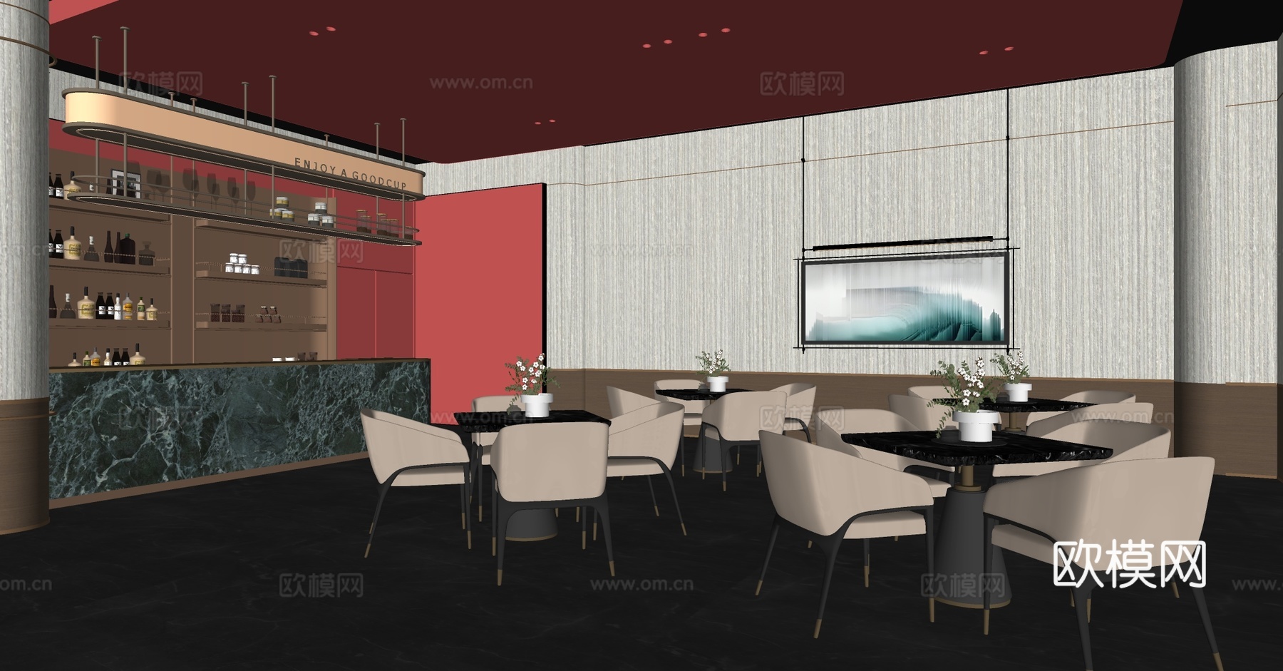 现代售楼处 售楼处水吧区 售楼处洽谈区 洽谈桌椅 酒店水吧区su模型下载（渲染图2）