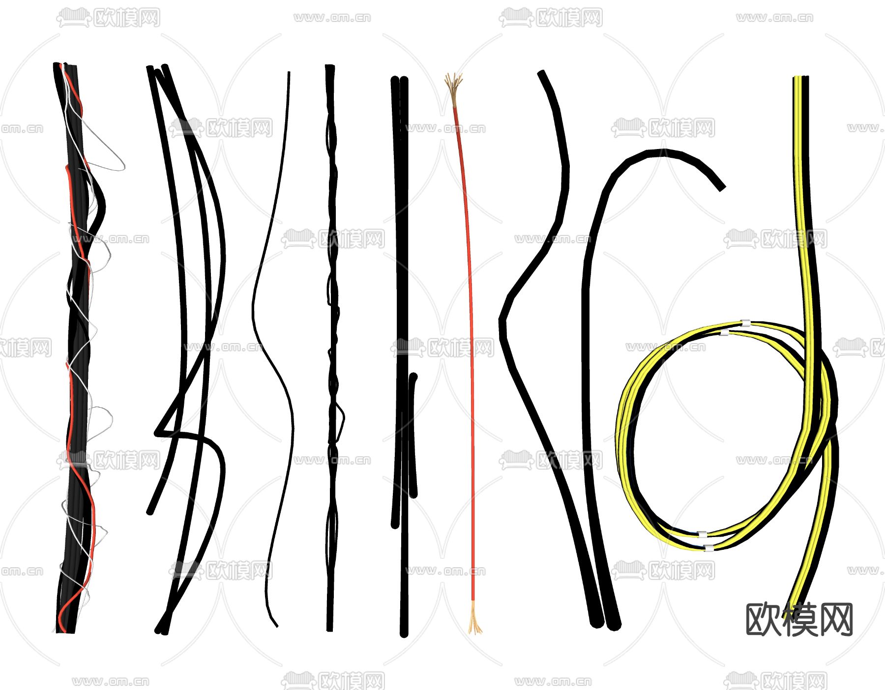 现代电线 电缆 网线 线束 线头su模型下载（渲染图2）