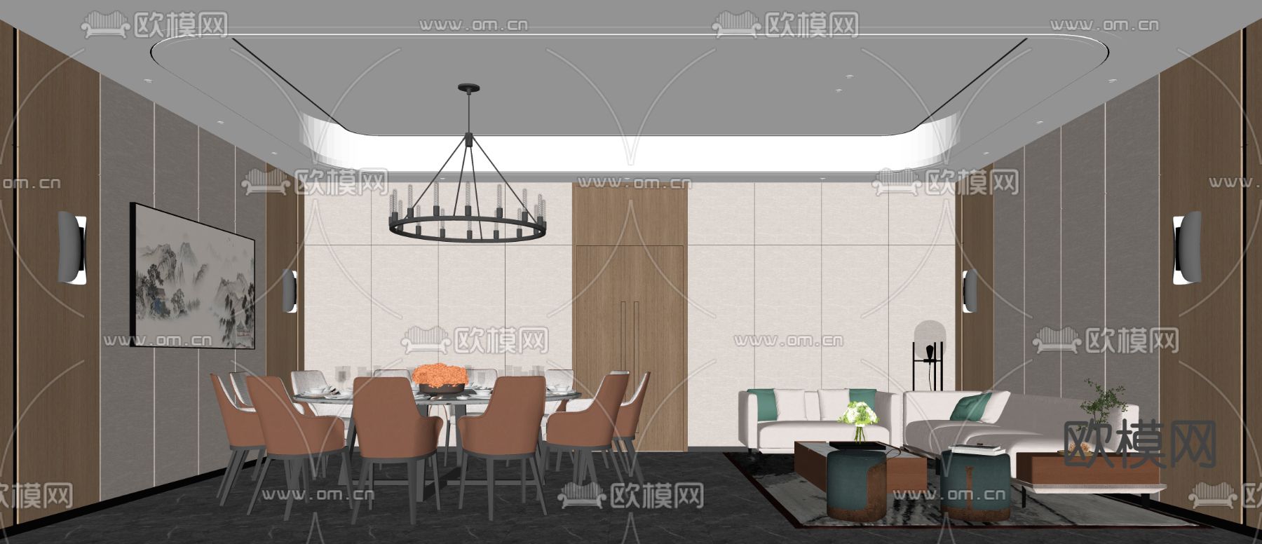 新中式餐厅包厢 包房su模型下载（渲染图2）