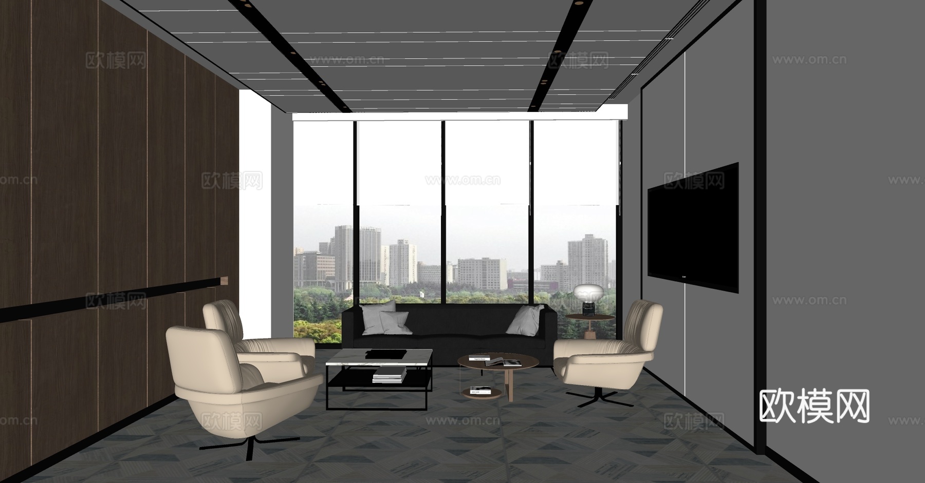 现代接待室 接待沙发茶几组合 公司接待室 贵宾洽谈室 休闲椅su模型下载（渲染图2）