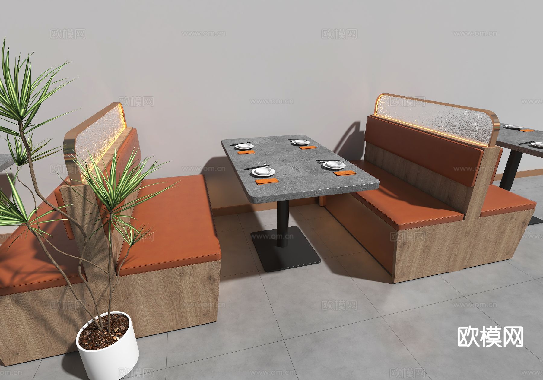 现代卡座 卡位餐桌椅 烧烤桌椅3d模型下载（渲染图2）