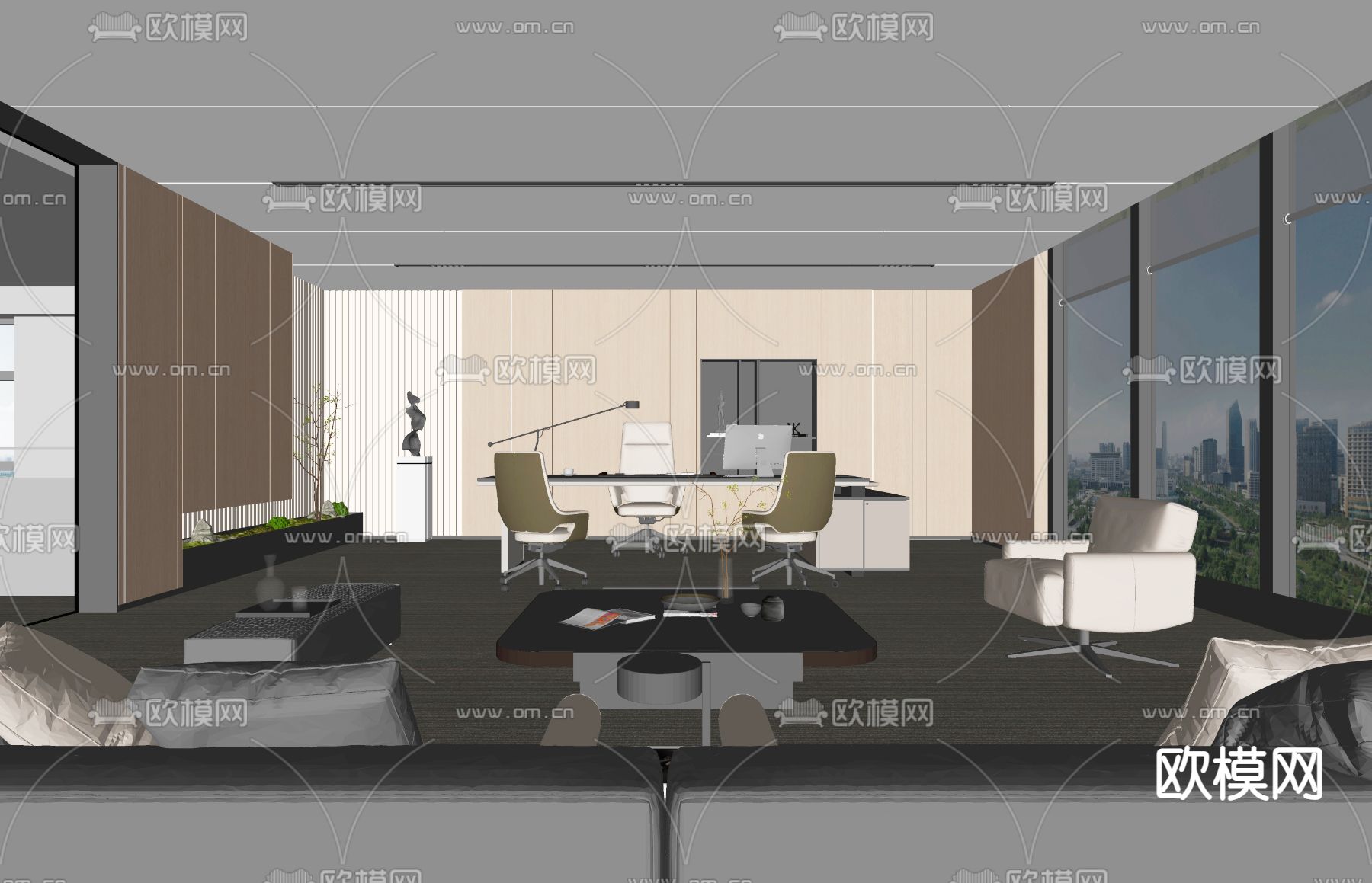 现代总经理办公室su模型下载（渲染图2）