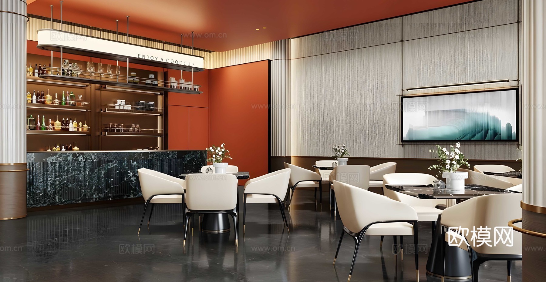 现代售楼处 售楼处水吧区 售楼处洽谈区 洽谈桌椅 酒店水吧区su模型下载（渲染图1）