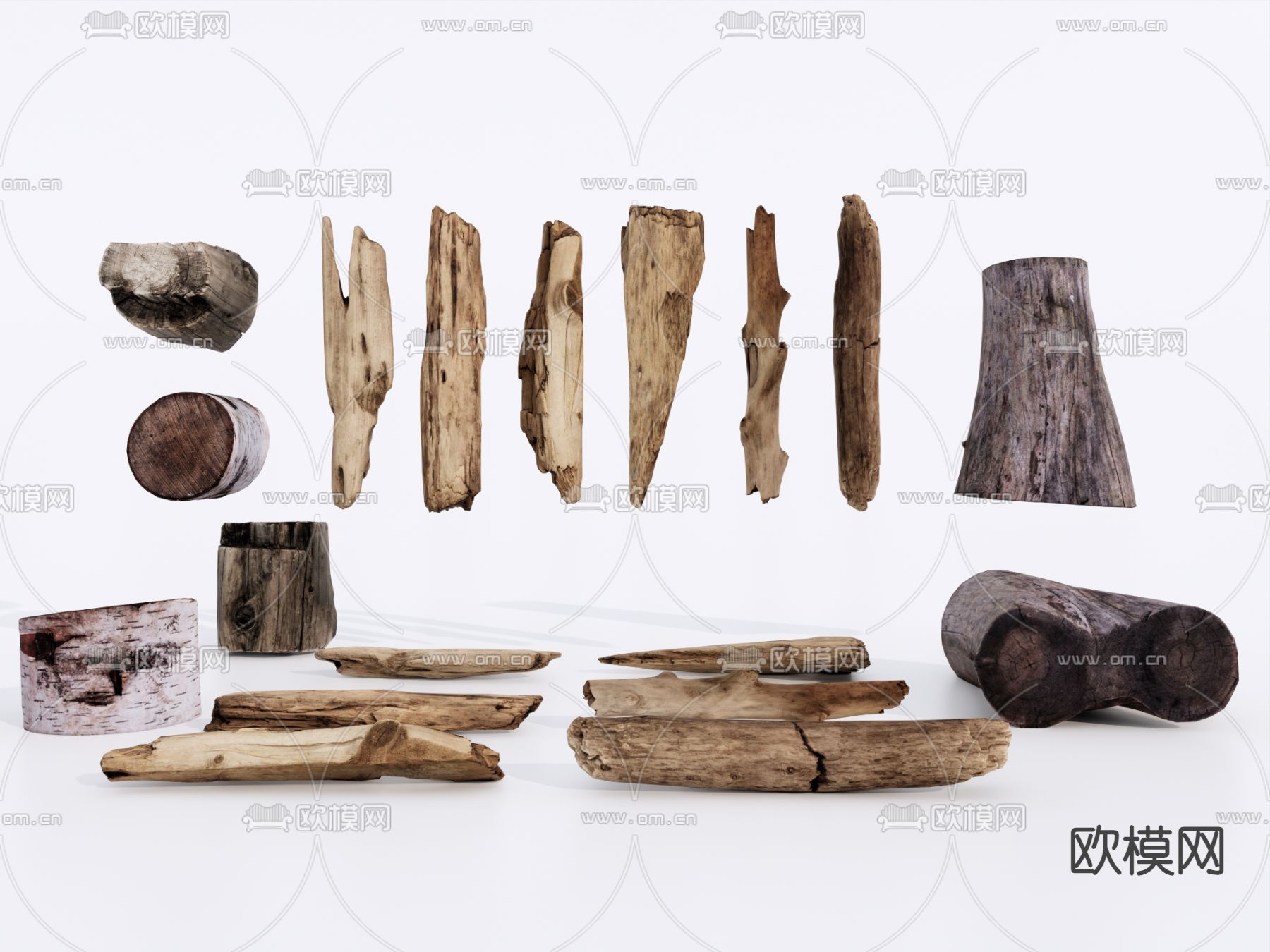 中式木雕 烂木 木板 木墩su模型