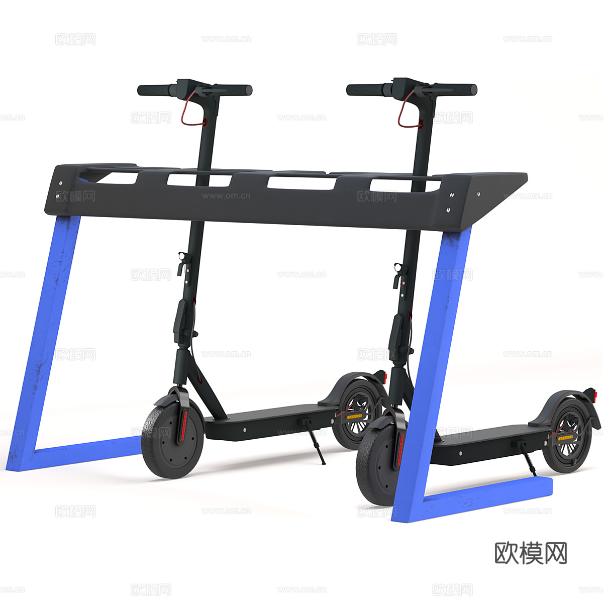 电动滑板车和滑板车停车架3d模型