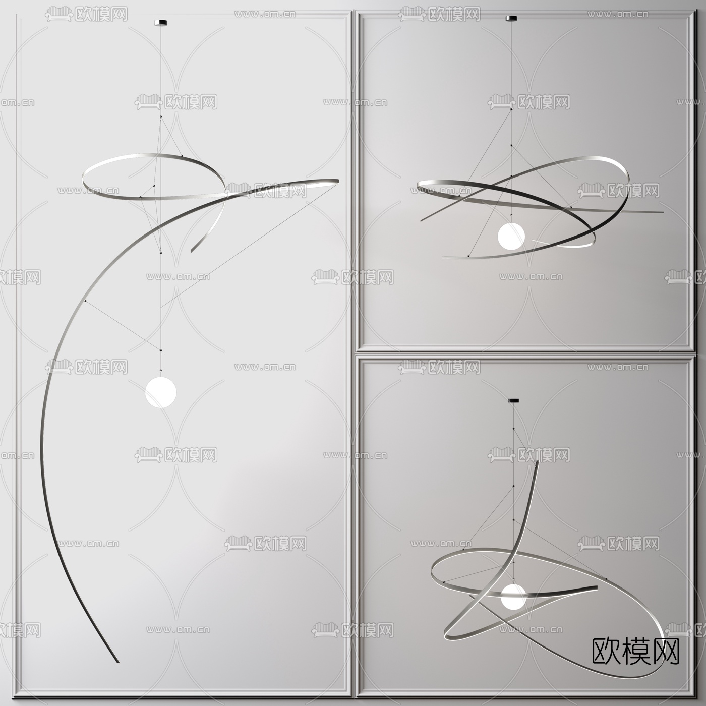 现代艺术金属吊灯3d模型下载（渲染图5）