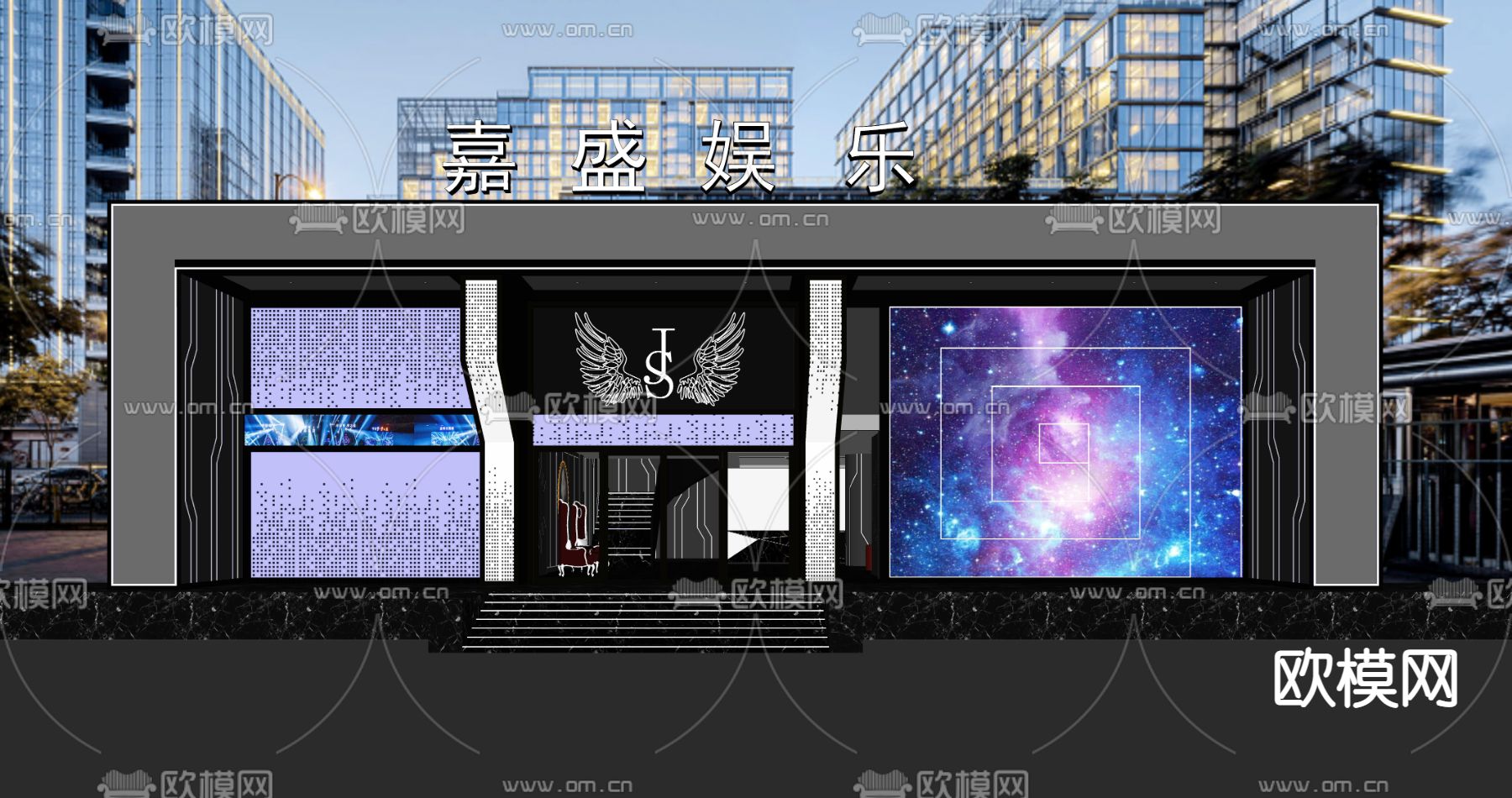 现代KTV门头su模型下载（渲染图2）