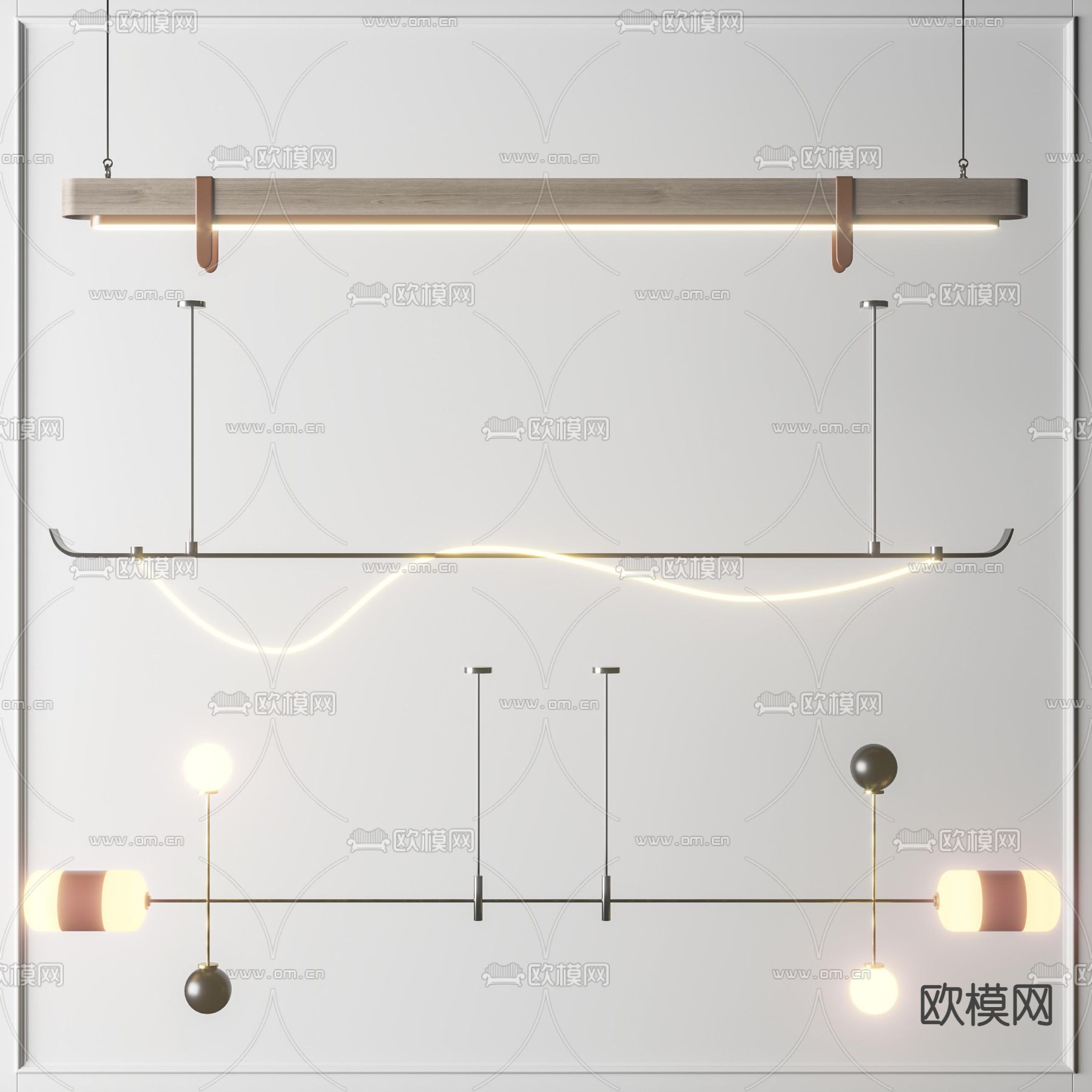 现代金属吊灯3d模型下载