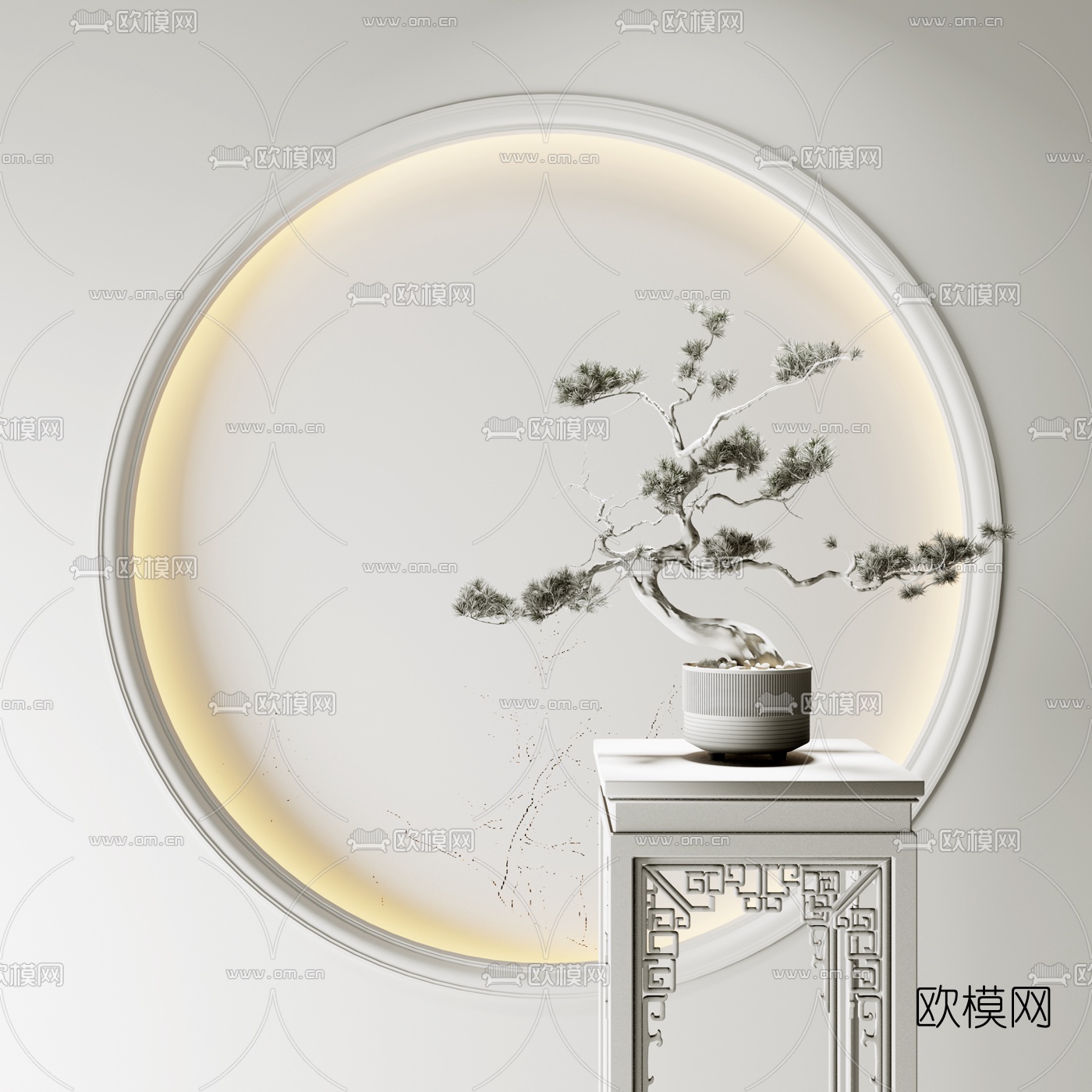 新中式松树盆景花架3d模型下载（渲染图3）