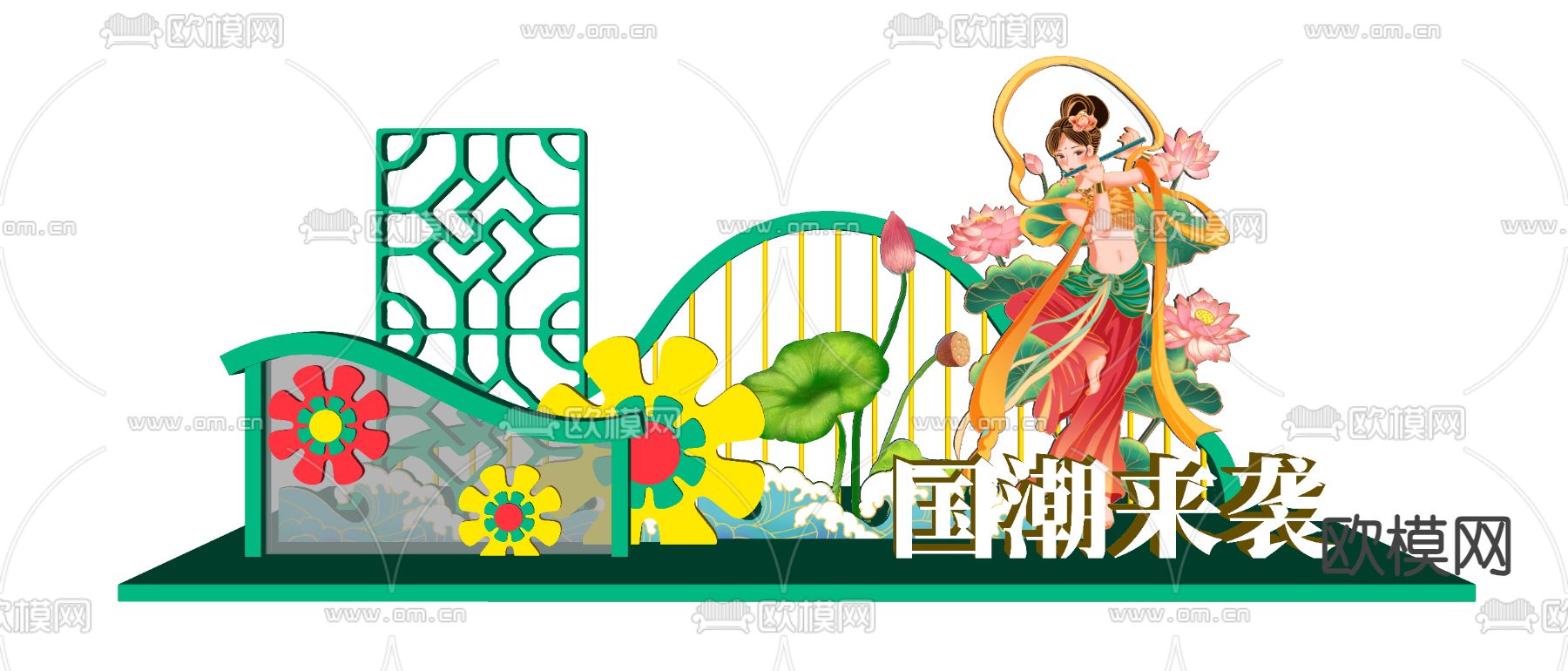 荷花雕塑小品 商场美陈su模型