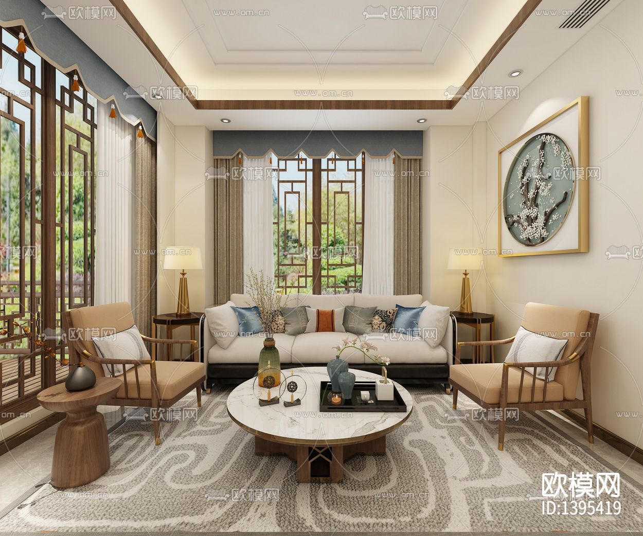 新中式酒店cad施工图下载（渲染图4）