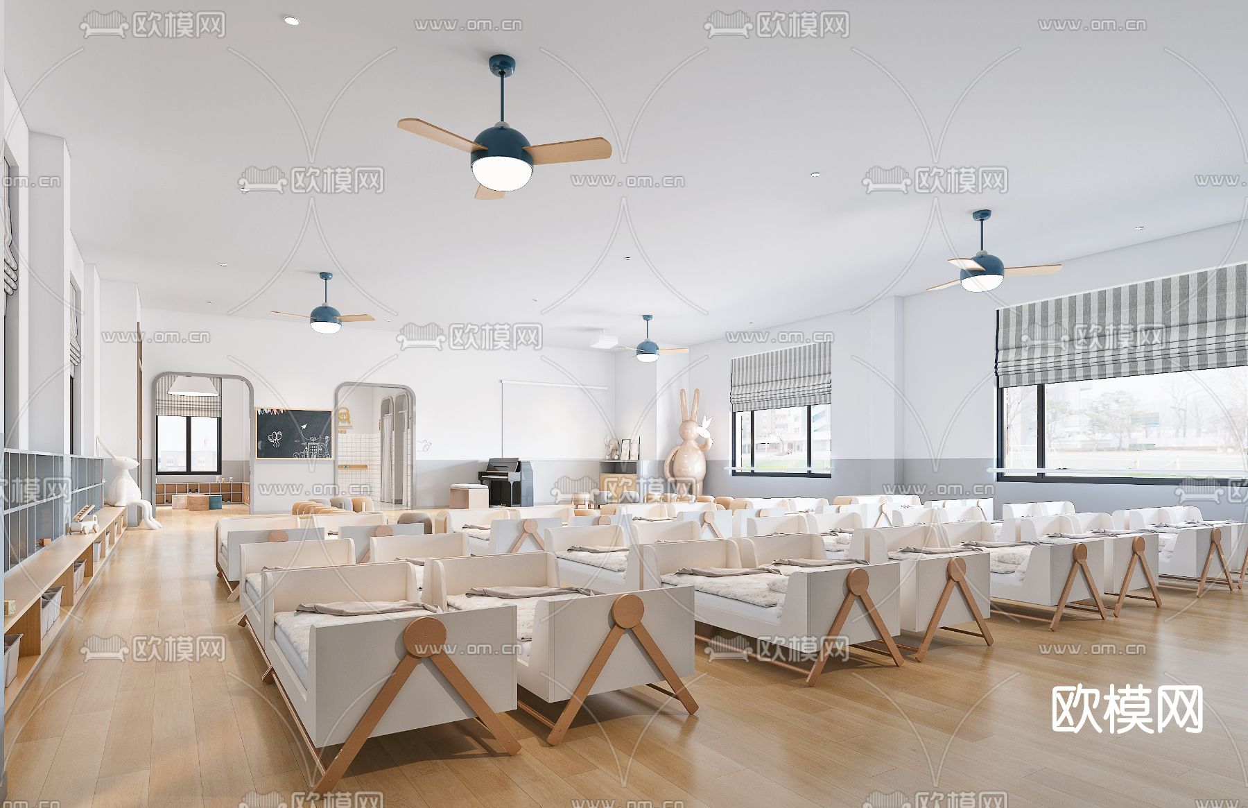 现代幼儿园午休室3d模型下载（渲染图1）