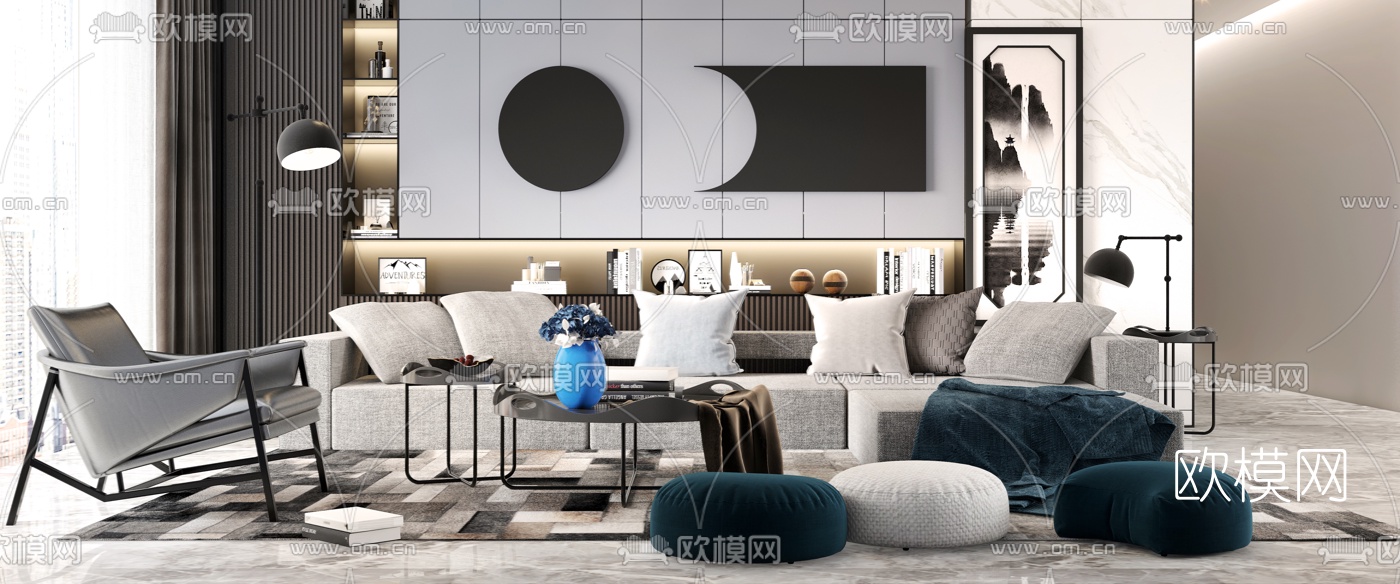 现代轻奢沙发组合3d模型下载（渲染图2）