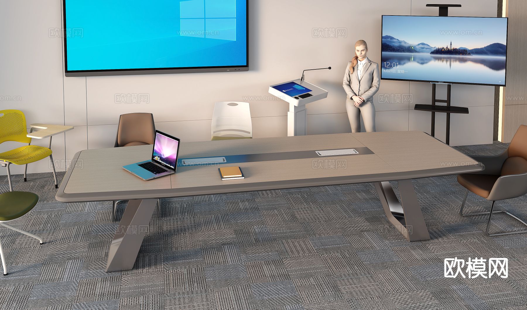 会议桌椅 演讲台su模型下载（渲染图2）