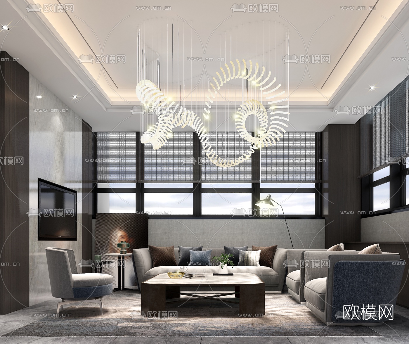 现代会所会客室3d模型下载（渲染图5）